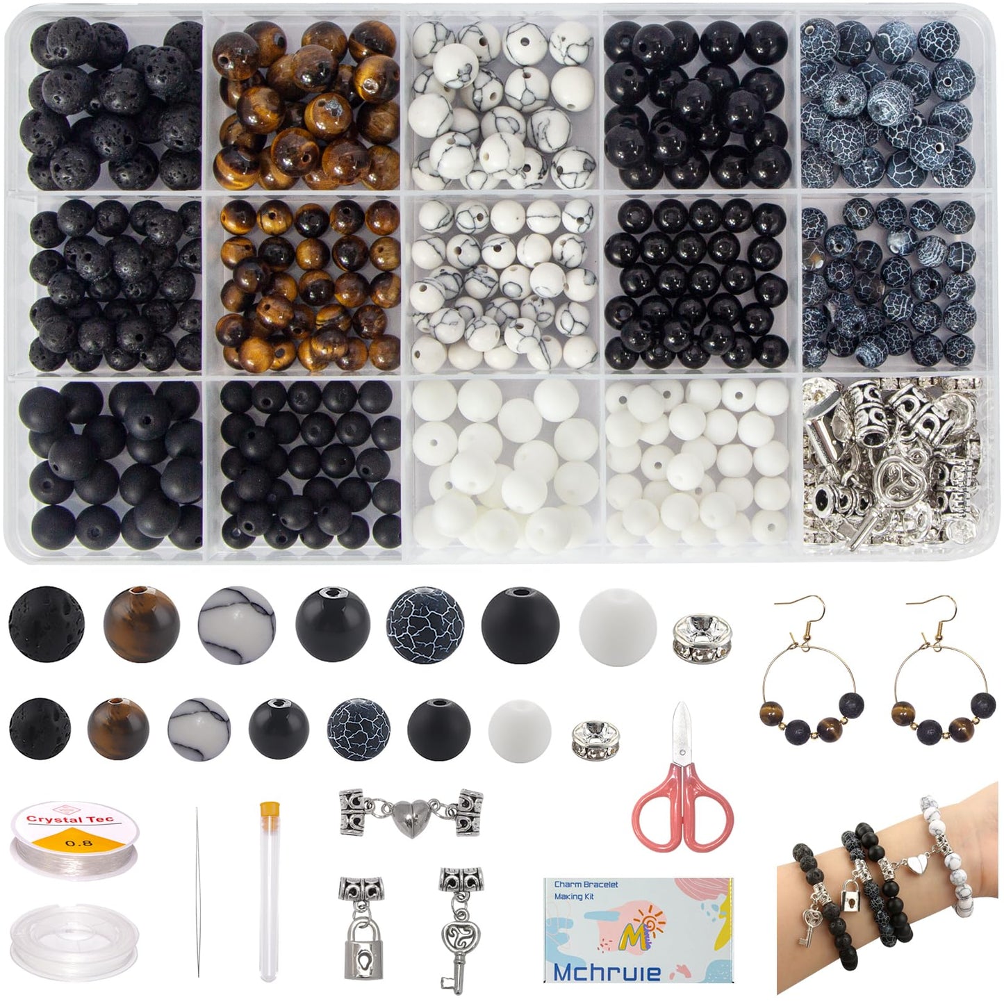 Stone Beads for Jewelry Making, Charm Bracelet Making Kit, 450Pcs Beads for Bracelets Making Kit DIY Magnetic Bracelets for Couples Lovers