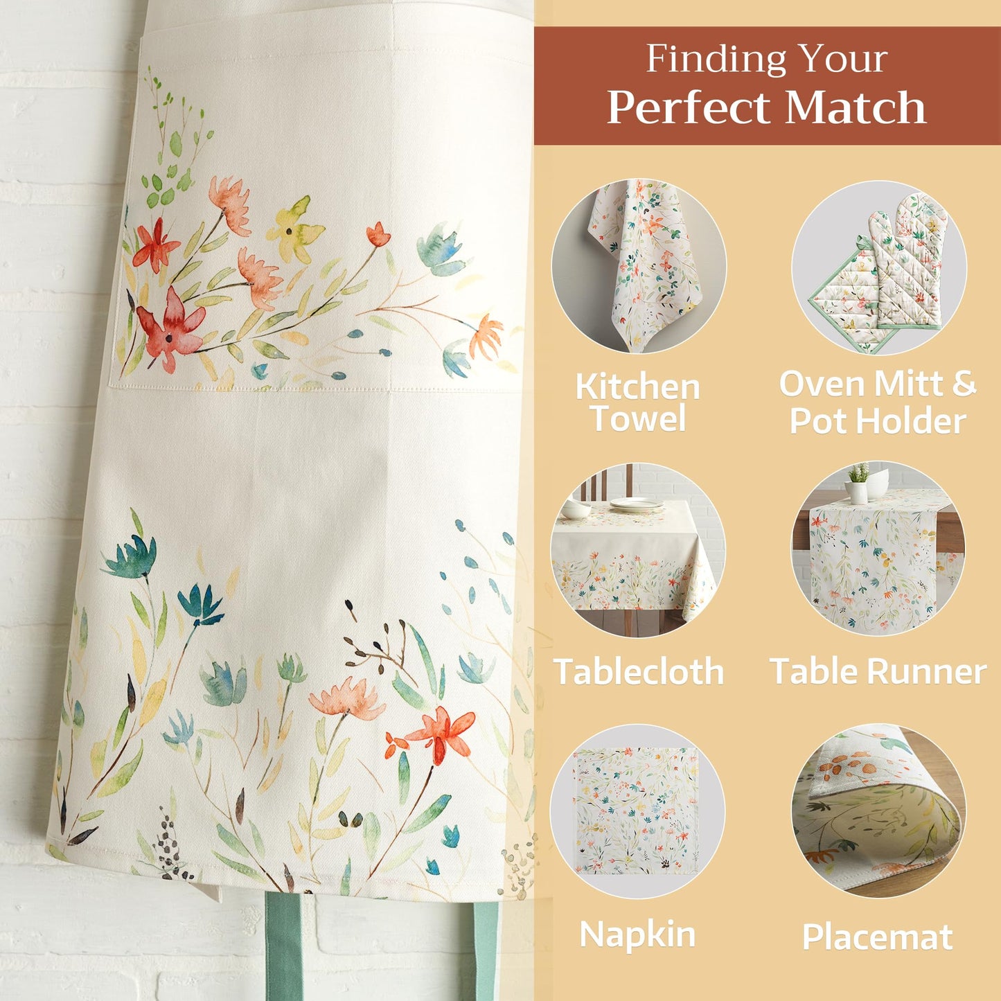 Apron for women with Pocket 100% Cotton 27.50"x31.50" 1 Piece Adjustable Neck Strap & long ties Apron Men, Chef, Wedding, Cooking, Gardening, Server Spring/Summer (Colmar)