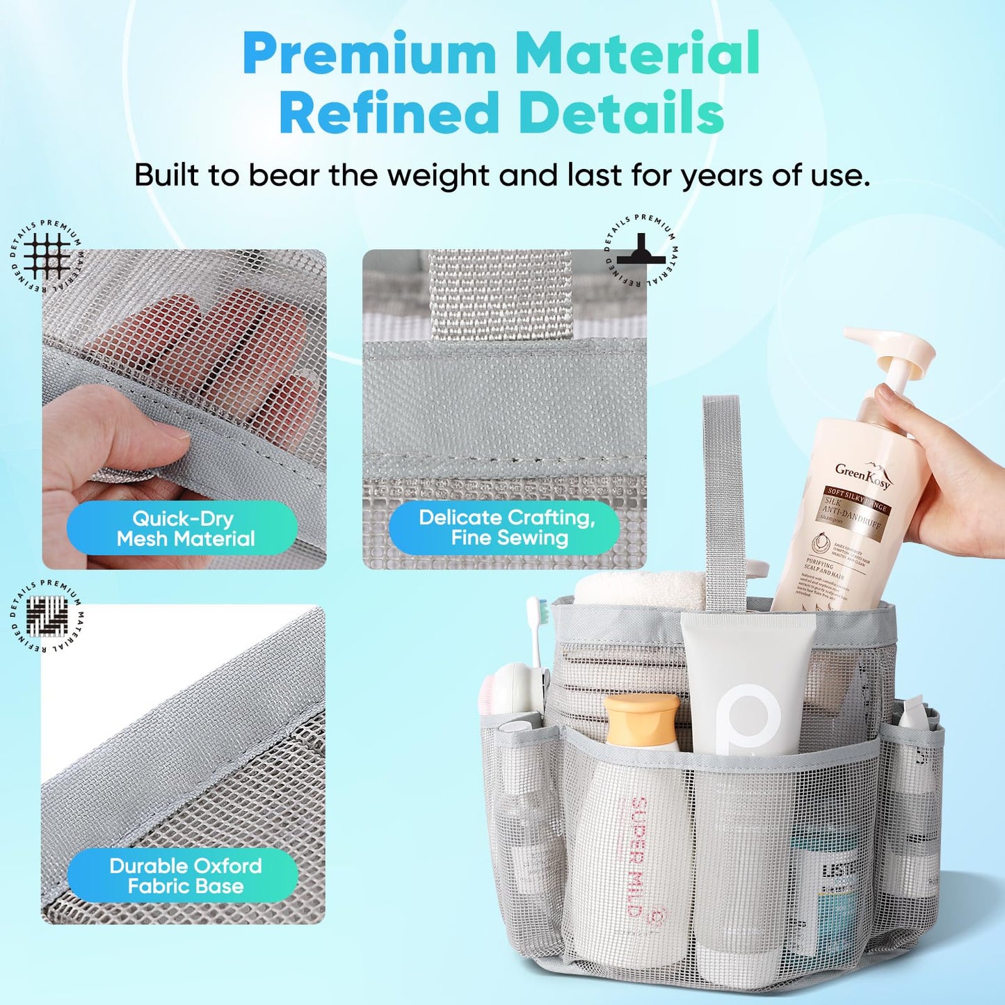 Mesh Shower Caddy Portable for College Dorm Room Essentials,Shower Caddy Dorm with 8-Pocket Large Capacity for Beach,Swimming,Gym,Travel essentials