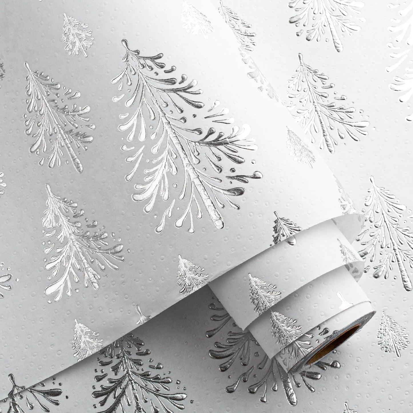 Kraft Christmas Wrapping Paper,Silver Gold 3D Embossed Foil Christmas Tree with Woodlands Wrap Paper for Holiday, Party,Celebration, New Year (17 Inch X 32.8 Feet)