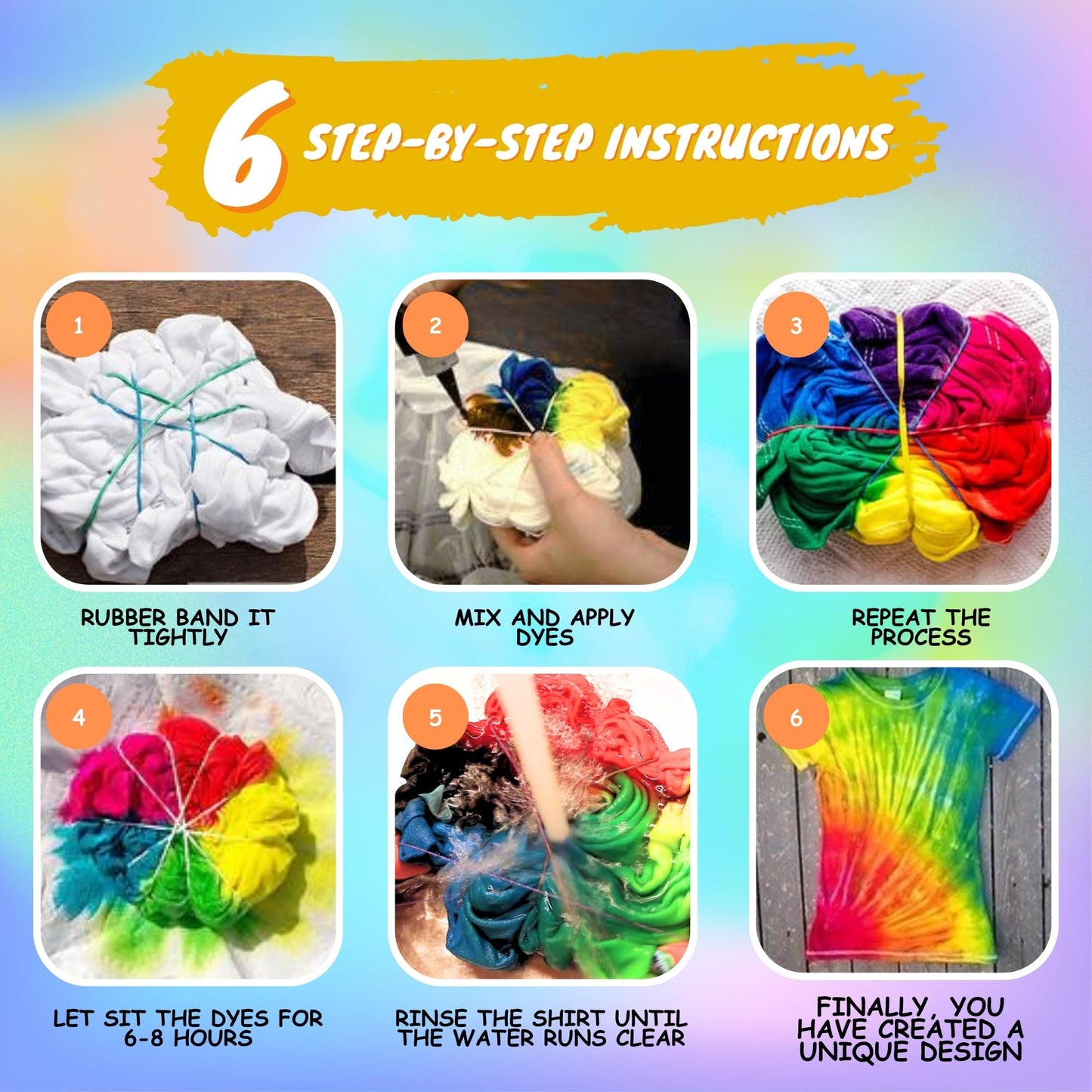 Tie Dye Kit for Kids & Adults - Complete DIY Tie Dye Set w/Tie Dye Powder in Tie Dye Refill Packets -Fun Kids Tie Dye Kit w/Nozzle Spray Tie Dye Kit for Fabric - Dye for Clothing (Pack of 18, 60 ml)