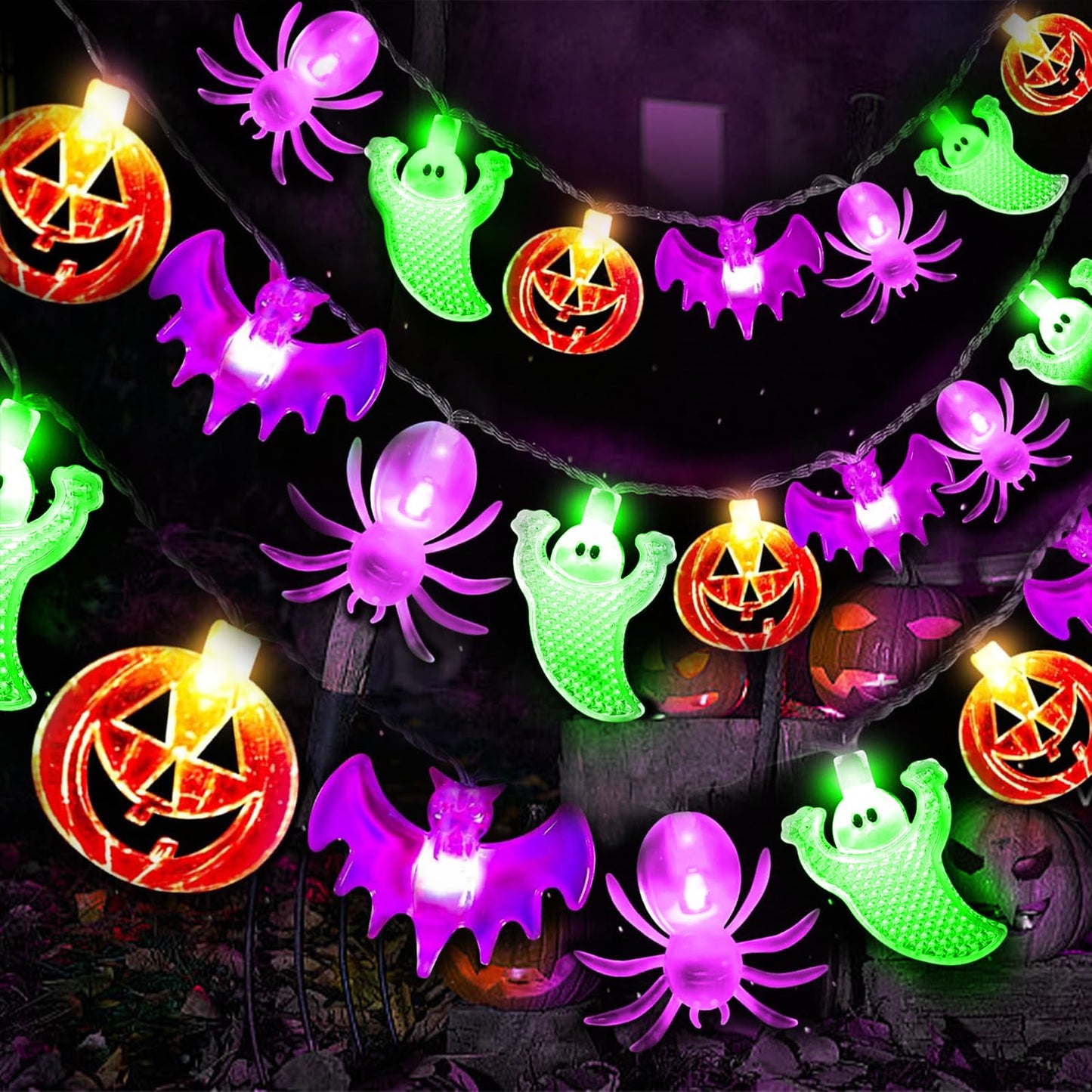 Halloween Decoration Lights, 40LED Pumpkin Bat Ghost Battery Operated String Lights, 8 Lighting Modes Waterproof Halloween String Lights for Indoor Outdoor Garden Tree Patio Yard Party Decor