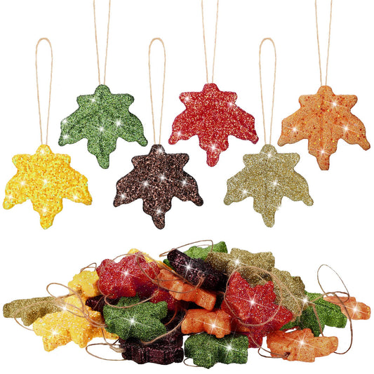 36 Pcs Thanksgiving Maple Ornaments Fall Glitter Leaf Hanging Decor Mini Leaf Tree Ornaments for Thanksgiving Day Autumn Anniversary Party Decoration(Maple
