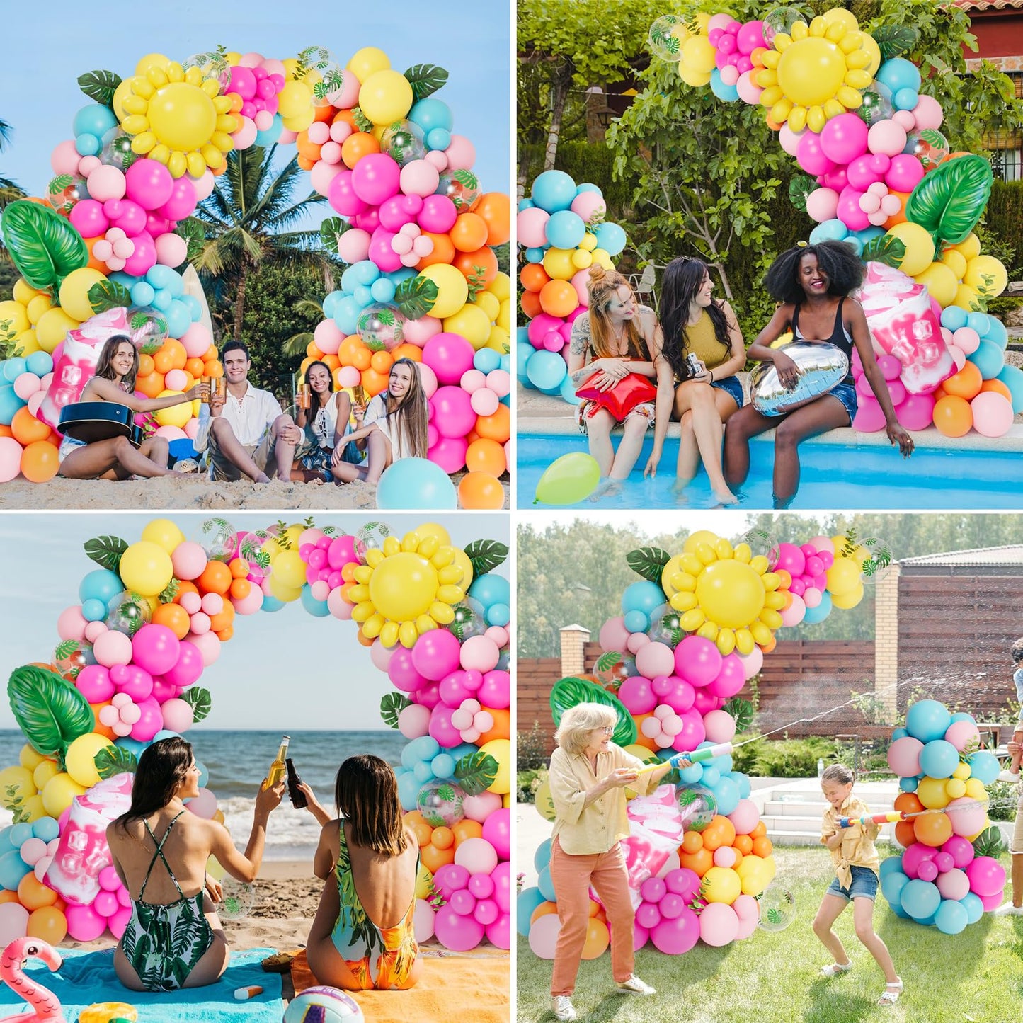 DBKL Tropical Balloon Arch Garland Kit, Luau Hawaiian Party Decorations, Rose Orange Yellow Blue Green Palm Leaves Balloons for Tropical Hawaiian Summer Birthday Pool Party Supplies