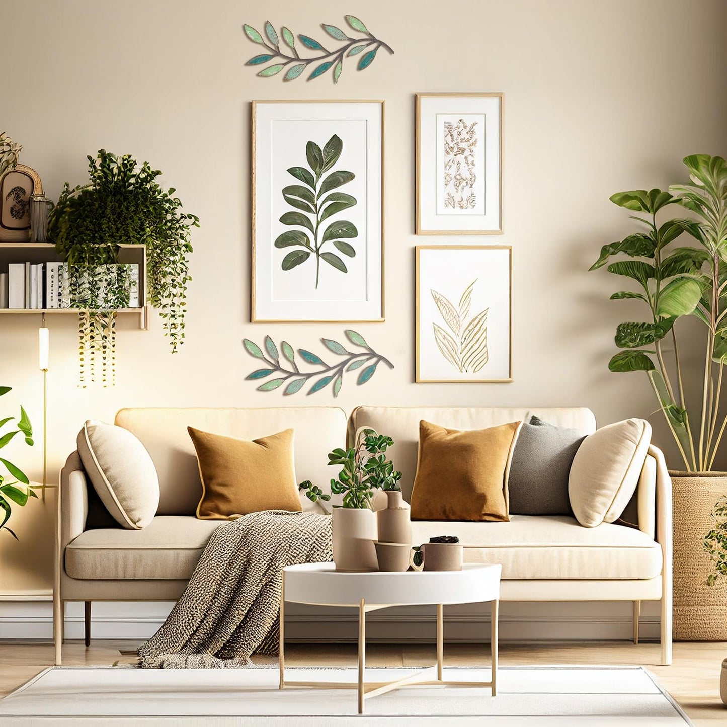 2 Pieces Metal Tree Leaf Wall Decor Vine Olive Branch Leaf Wall Art Living Room, Hallway Wall Decor Outdoor Decoration(Gradient Green)