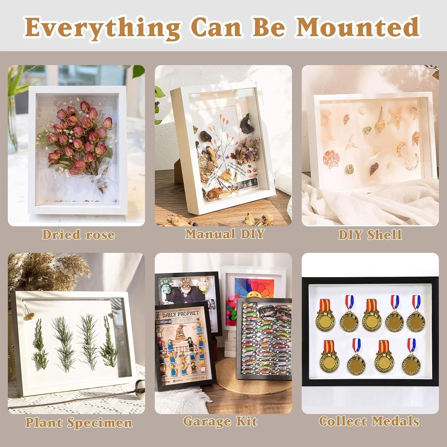 8x10 White Wooden Shadow Box Frame Memory Box, MDF Wood with Tempered Glass, 1.8 inch Depth Display Box for Collages Collections Mementos Awards Medals Photos (White)