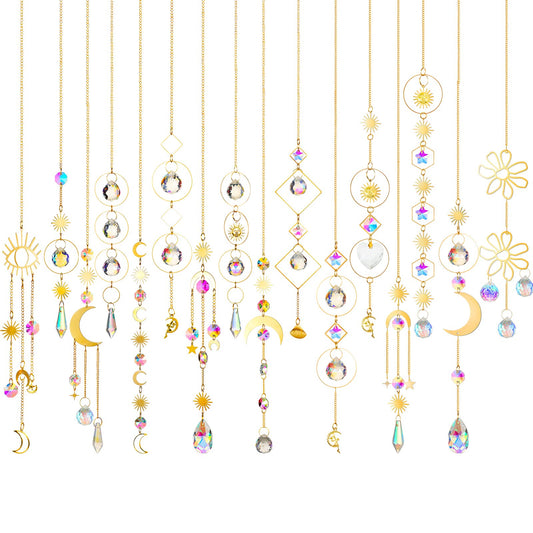 Ysleen 16 Pcs Hanging Crystals Suncatcher for Window with Chain, Rainbow