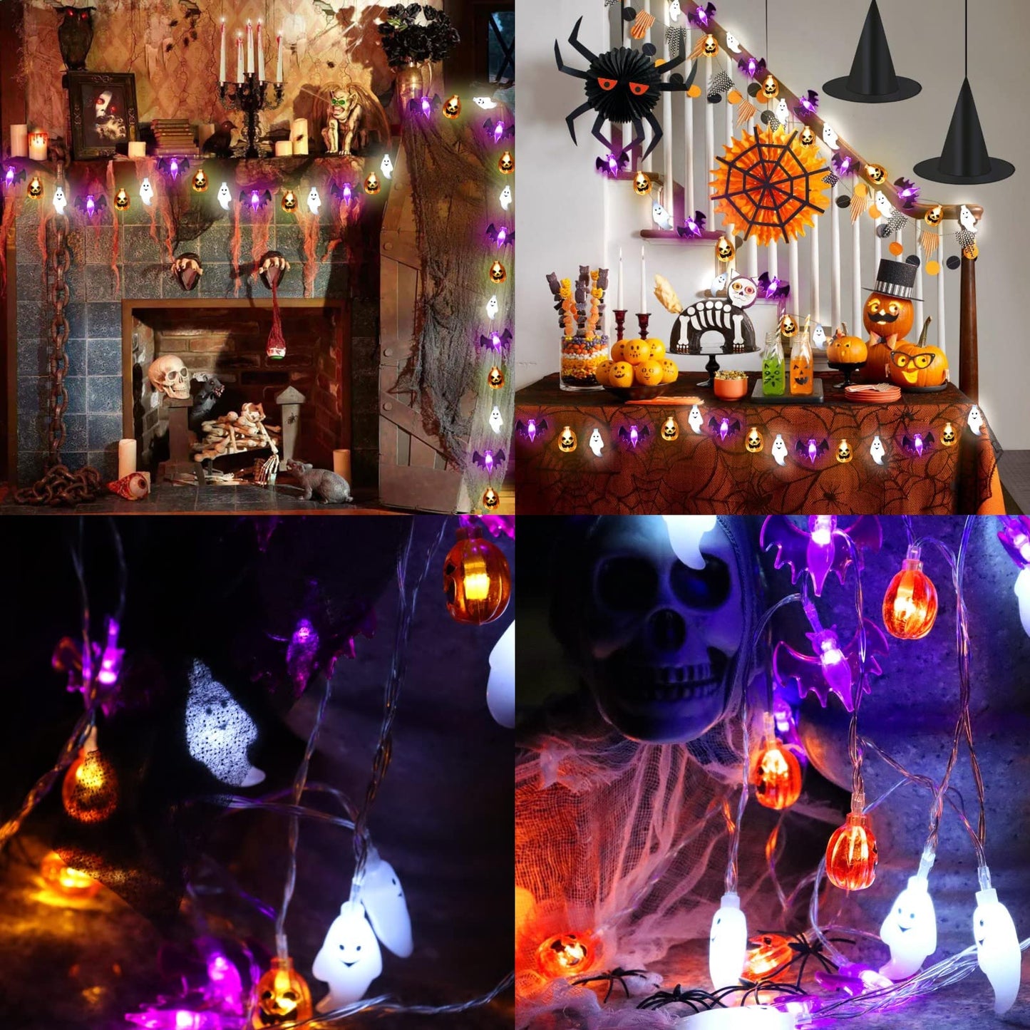 Halloween Lights, 16FT 30 LED Waterproof 3D Pumpkin Bat Ghost Battery Operated String Lights with Timer - 8 Lighting Modes Fairy Light for Window Indoor Outdoor Decor Halloween Party Decorations