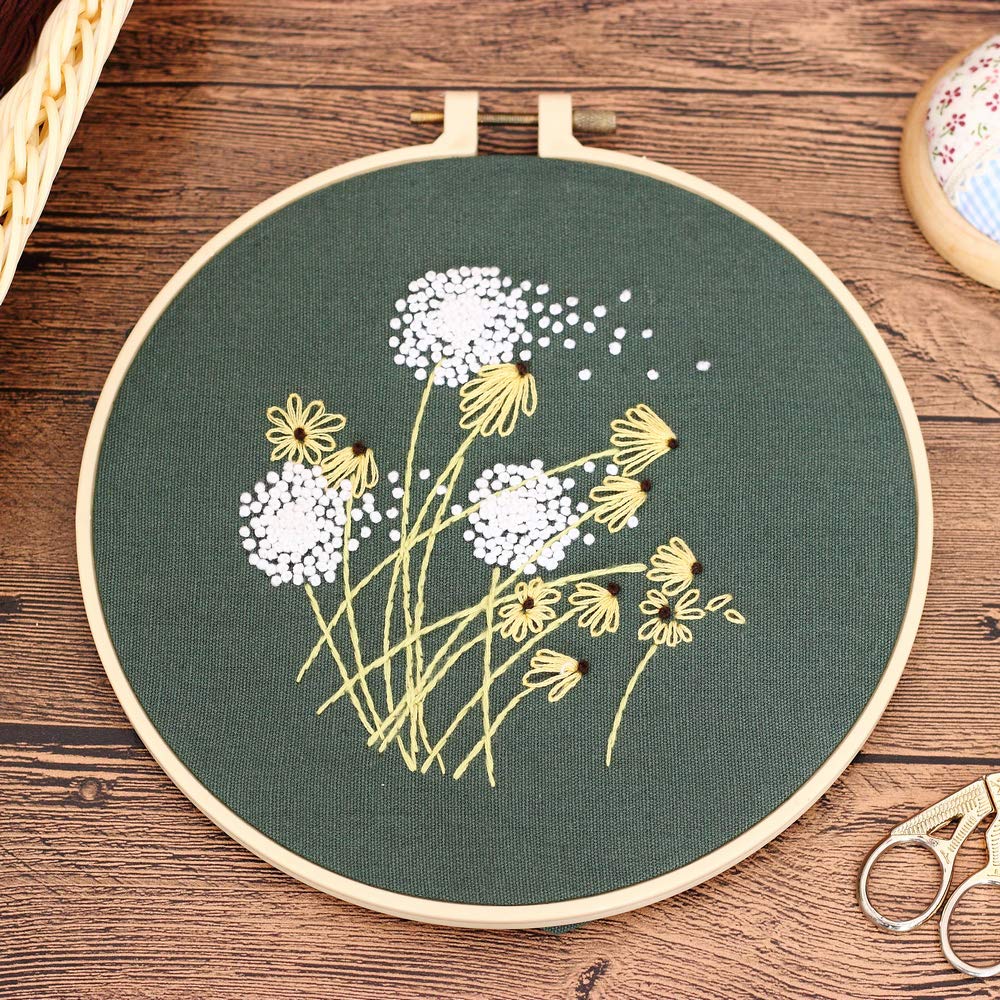 4 Sets Embroidery Starter Kit with Pattern and Instructions Cross Stitch Kit Includes 4Pcs Embroidery Clothes with Floral Pattern, 2 Pcs Embroidery Hoops, Scissor, Color Threads Needle Kit