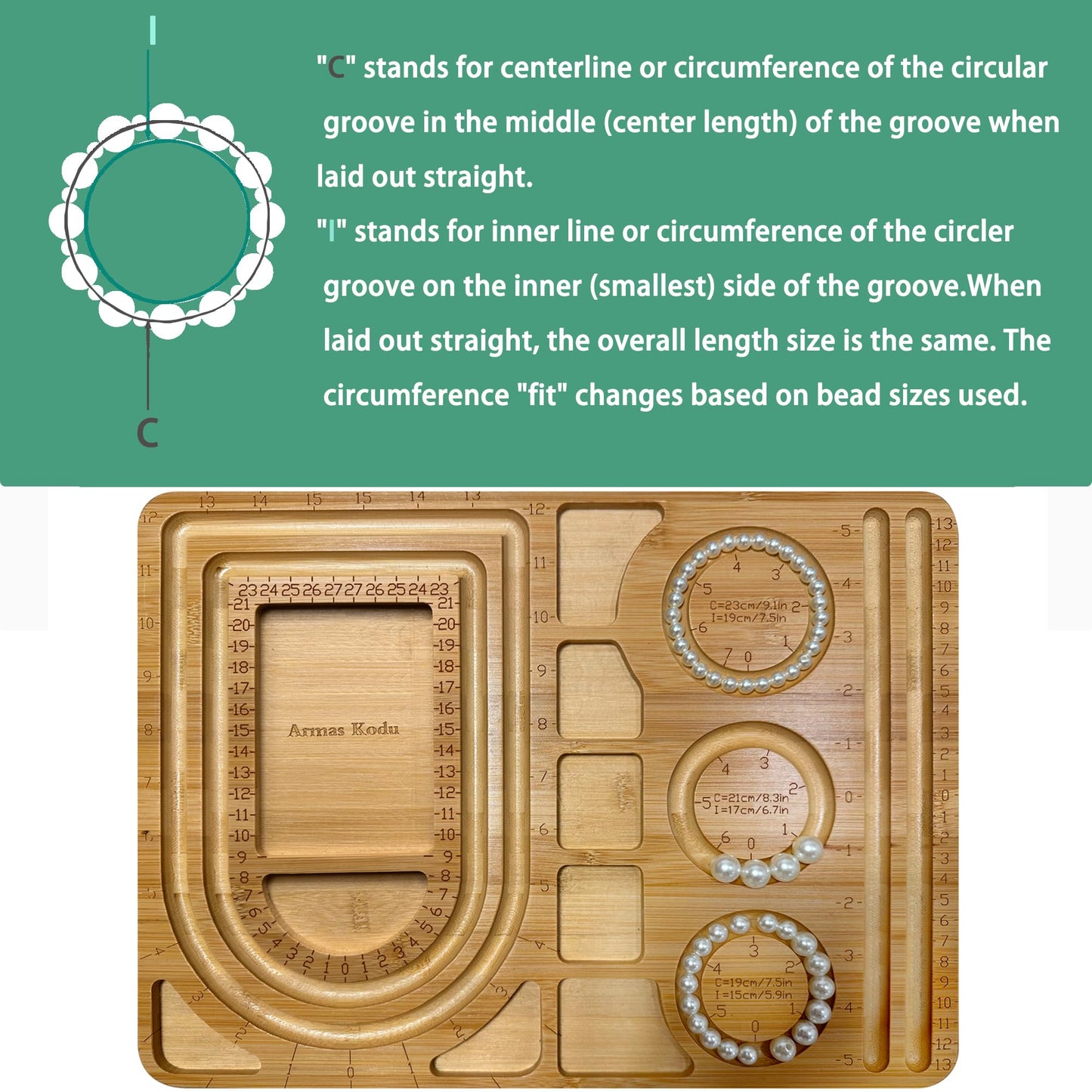 Bamboo Bead Board for Jewelry Bracelet Necklace Making, Deeper Grooves in 0.5’’ Width and 0.25’’ Depth, 15.4 x 11.4 x 0.6 inch Beading Design Tray