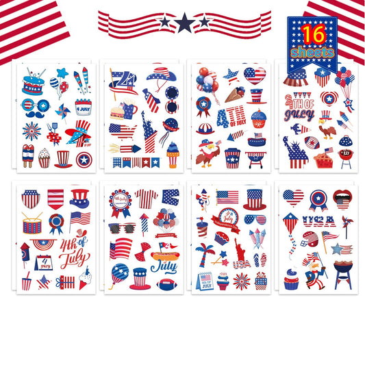 16 Sheets 4th of July Stickers for Kids Patriotic Crafts, Independence Day Red White Blue Face Stickers, Party Favors Games Supplies, Memorial Day