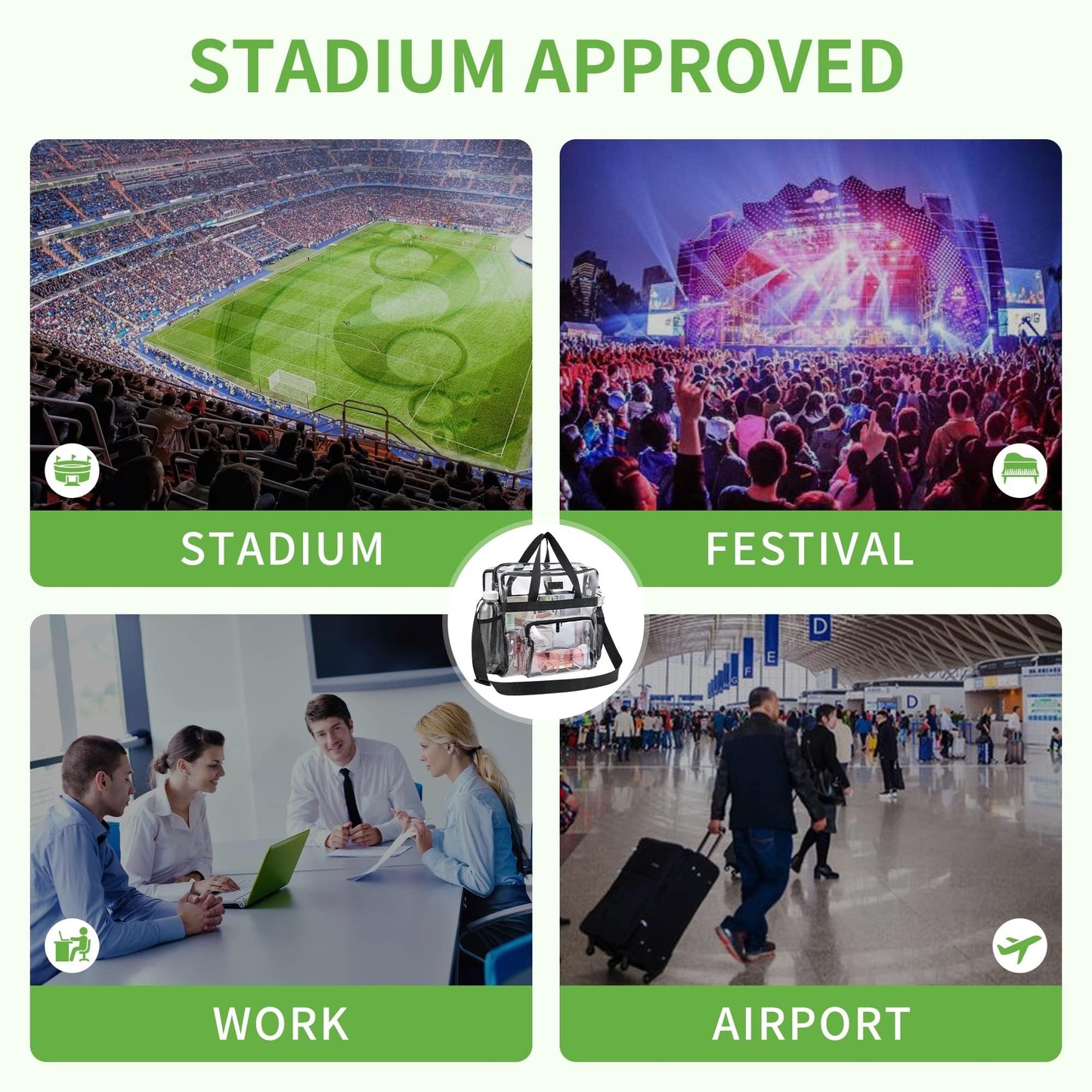 Bagenius Clear Bag Stadium Approved 12×6×12 Clear bag for Stadium Events Sports Concert Festival Work, Black