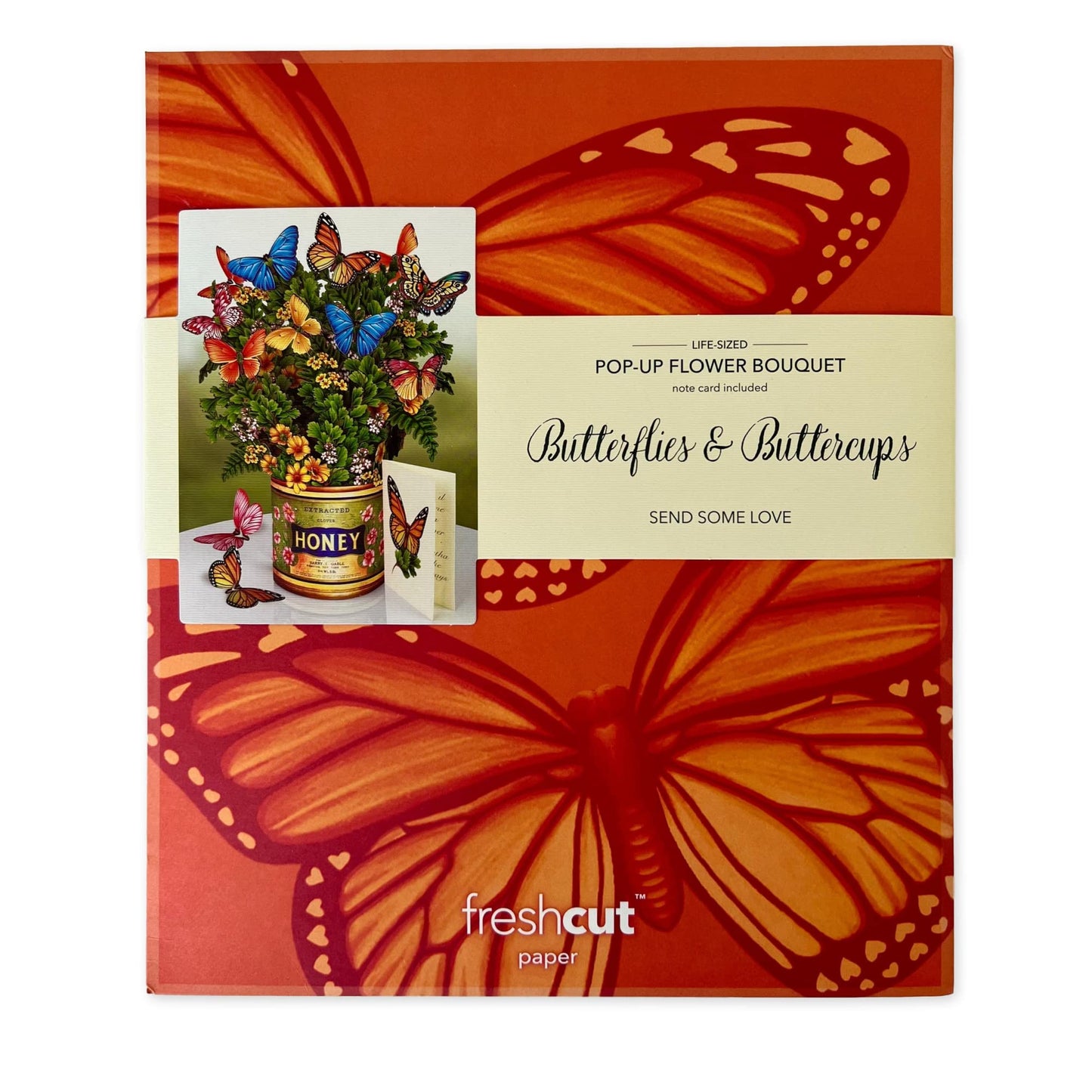 Freshcut Paper Pop Up Cards, Butterflies & Buttercups, 12 Inch Life Sized Forever Flower Bouquet 3D Popup Greeting Card, Birthday Cards, Thank You Card, Blank Notecard & Envelope
