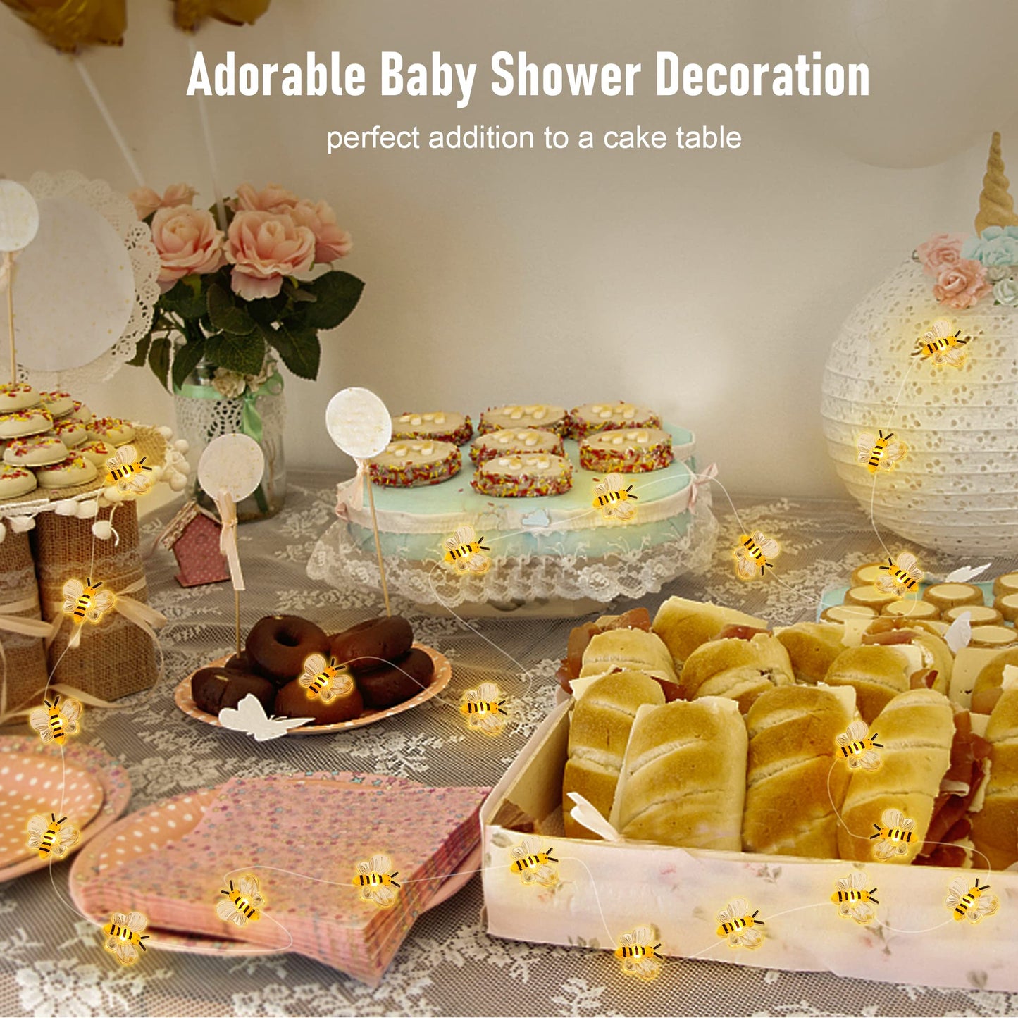 Coquimbo Bee Lights Room Decor, 10ft 30 LED Cute Bee String Fairy Lights Battery Operated, Honey Bee Gifts for Women Girls, Bee Decorations for Bedroom Plants Patio Party Wedding Party Xmas