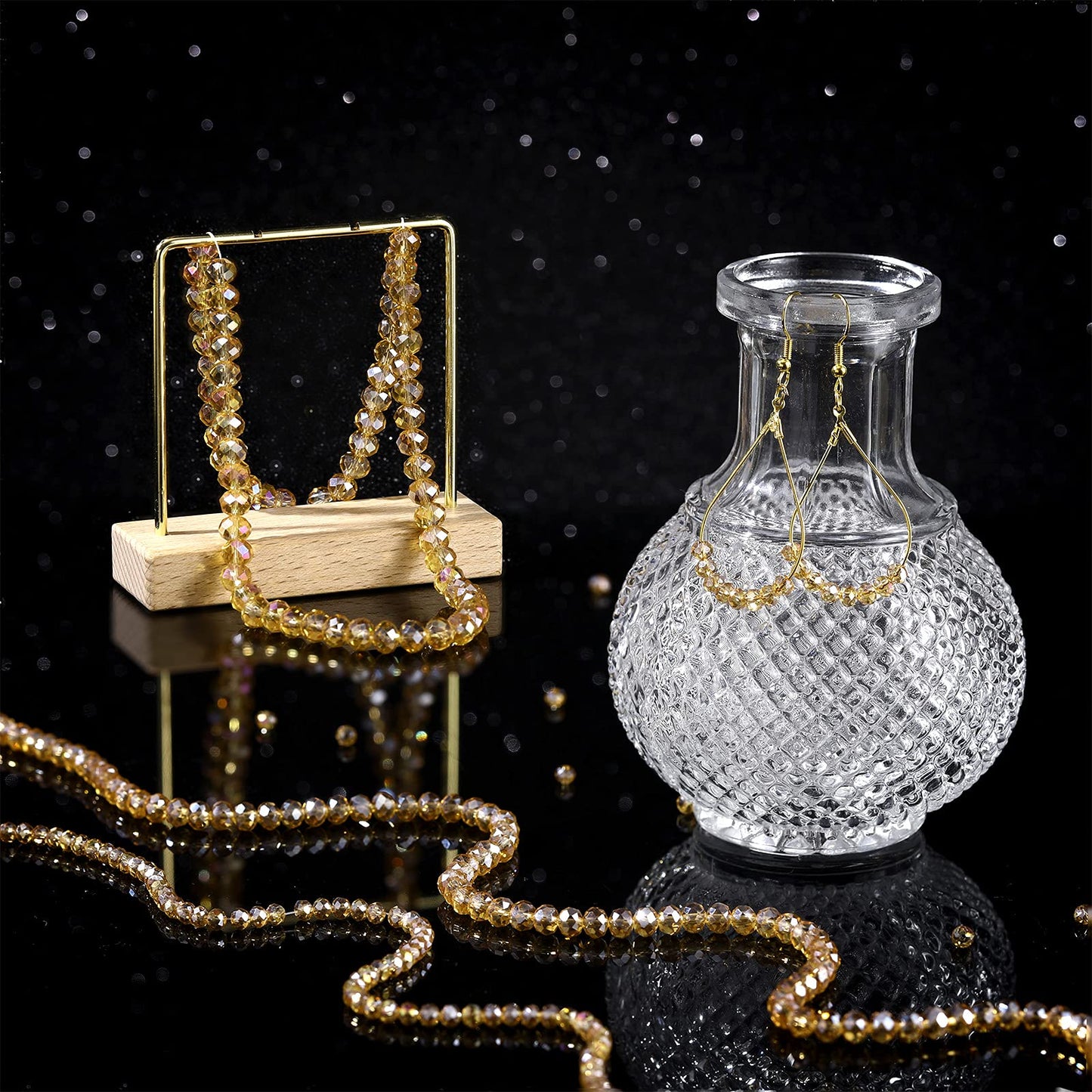 600 Pcs Crystal Glass Beads for Jewelry Making Bulk Faceted Gemstone Rondelle Loose Beads for Bracelet DIY Crafts 8 mm, 6 mm, 4 mm(Champagne Gold)