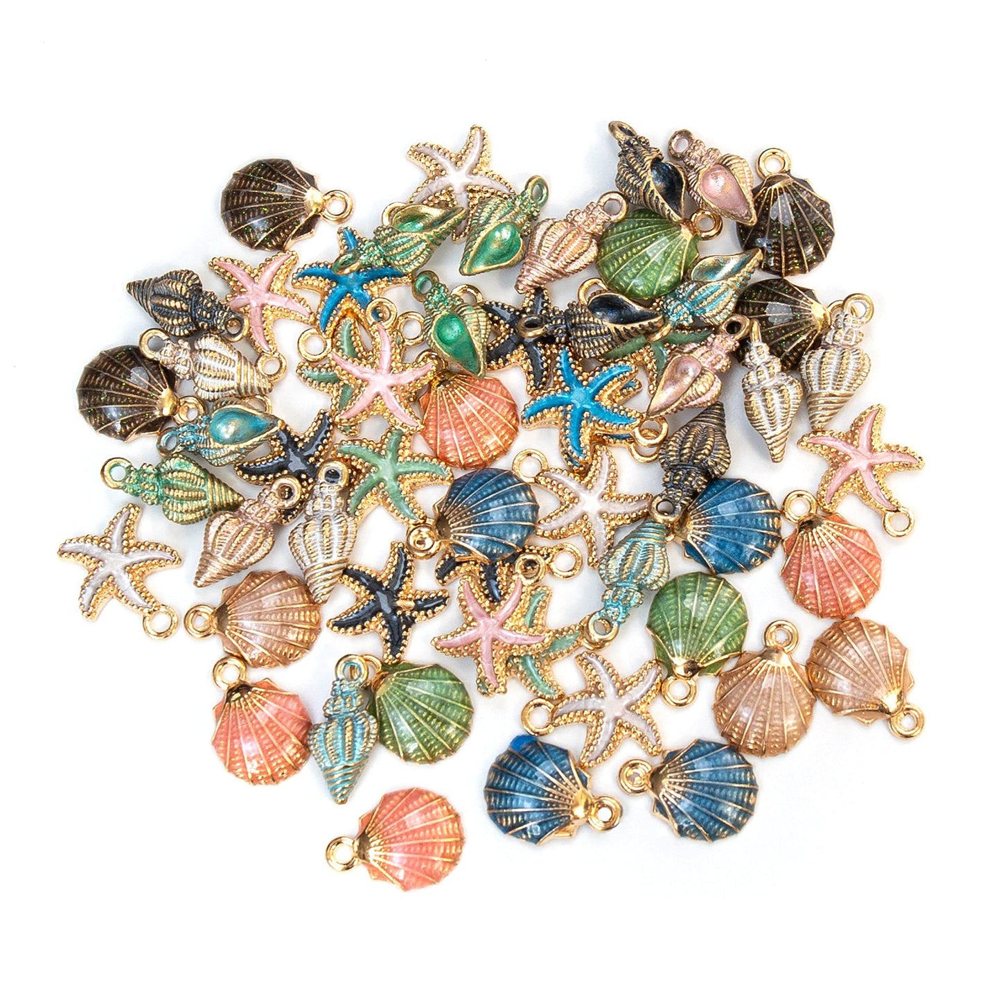 60 Pack Ocean Starfish Conch Seashell Enamel Charms Pendants for DIY Jewelry Making (Ocean Style 1)
