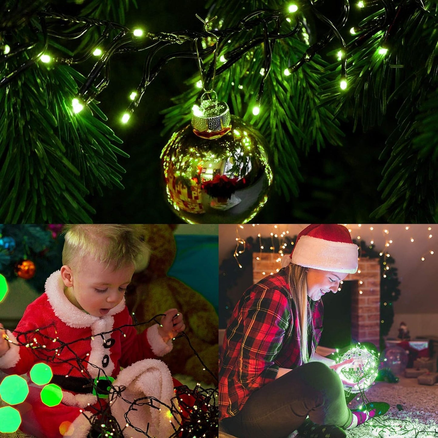 FULLBELL Christmas Decorations Halloween String Lights Outdoor, Green LED Halloween Lights, Green Light for Tree Halloween Decorations.
