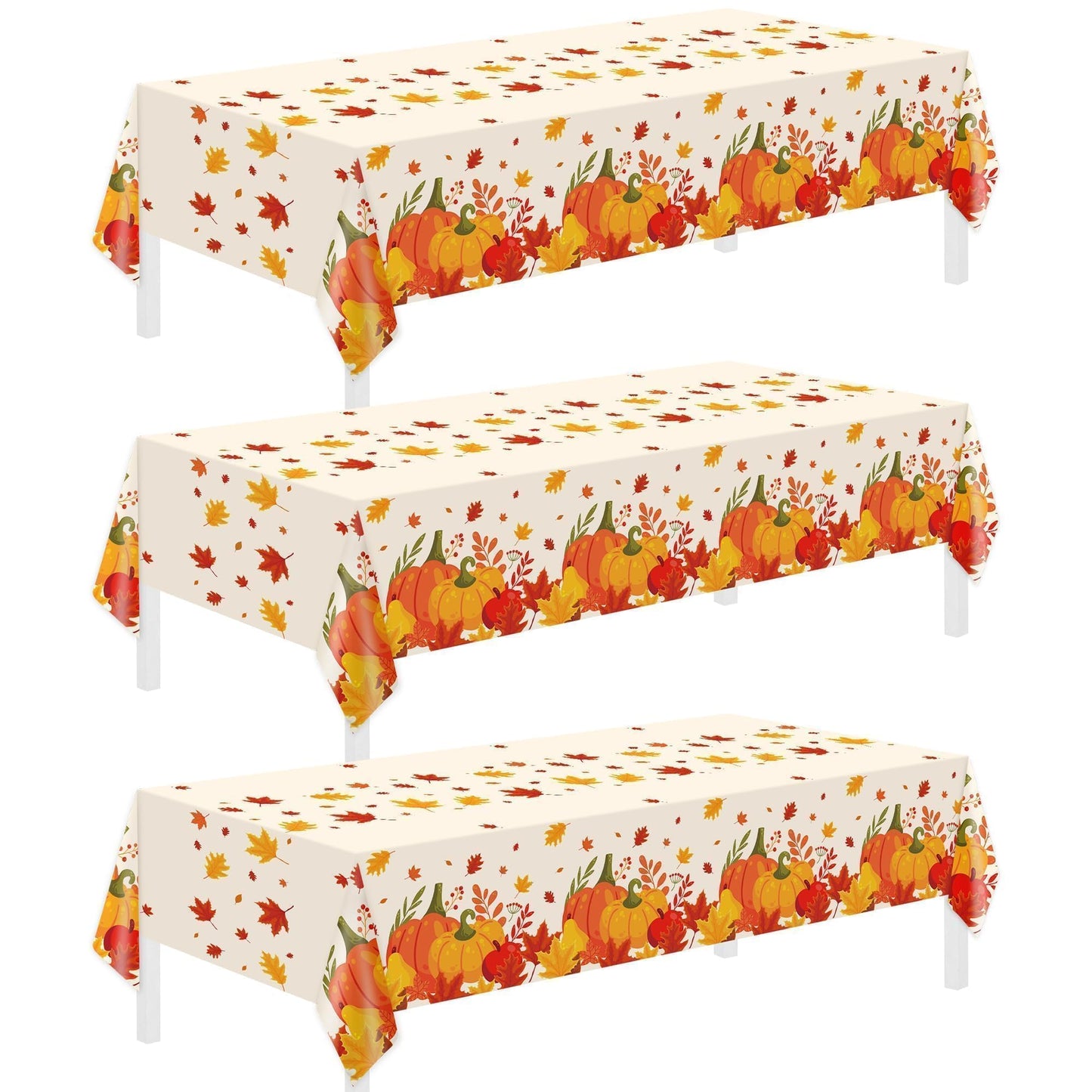 3 Pack Thanksgiving Disposable Tablecloths,54 x 108 Inch Thanksgiving Decorations,Give Thanks Table Cloth for Rectangular,Pumpkin Maple Tablecloths for Home,Party,Outdoor Picnic,Fall Theme,Baby Shower