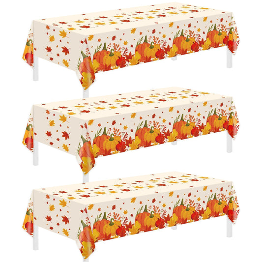 3 Pack Thanksgiving Disposable Tablecloths,54 x 108 Inch Thanksgiving Decorations,Give Thanks Table Cloth for Rectangular,Pumpkin Maple Tablecloths for Home,Party,Outdoor Picnic,Fall Theme,Baby Shower