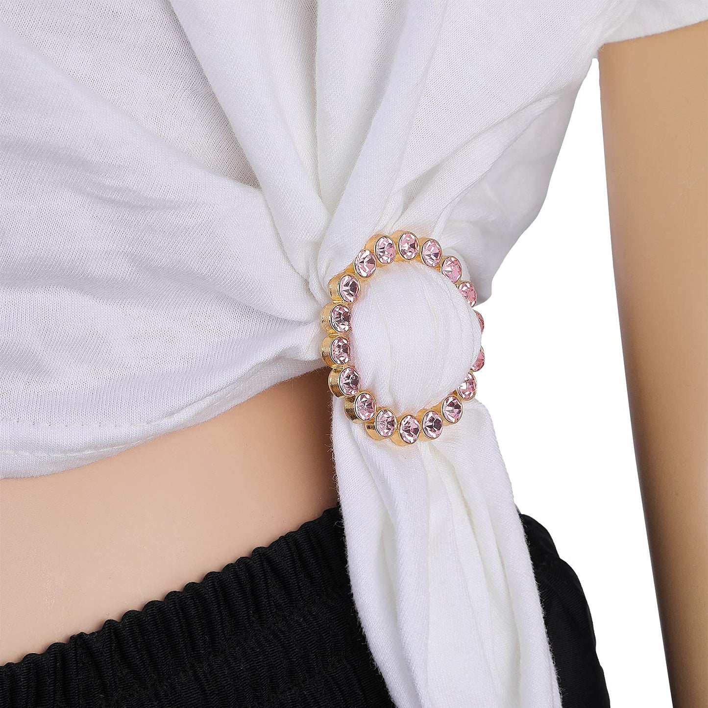 WILLBOND 10 Pieces Scarf Ring Clips Waist Buckle Clip T-Shirt Tie Pin for Women Bling Rhinestone Shirt Ties Pin for Women Fashion Metal Circle Buckle for Clothes Hat Belt Decor
