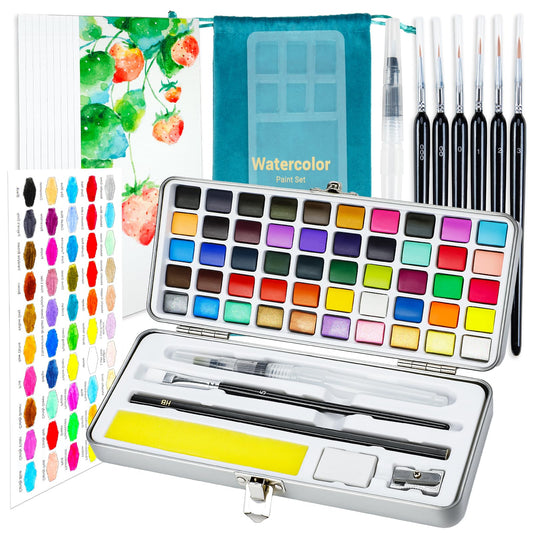 Watercolor Paint Set,50 Colors in Portable Box Travel Watercolor Set,Water Color Paint Sets for Kids,Adult and Beginner Watercolor Painting Kits with Watercolor Papers and Brushes Art supplies