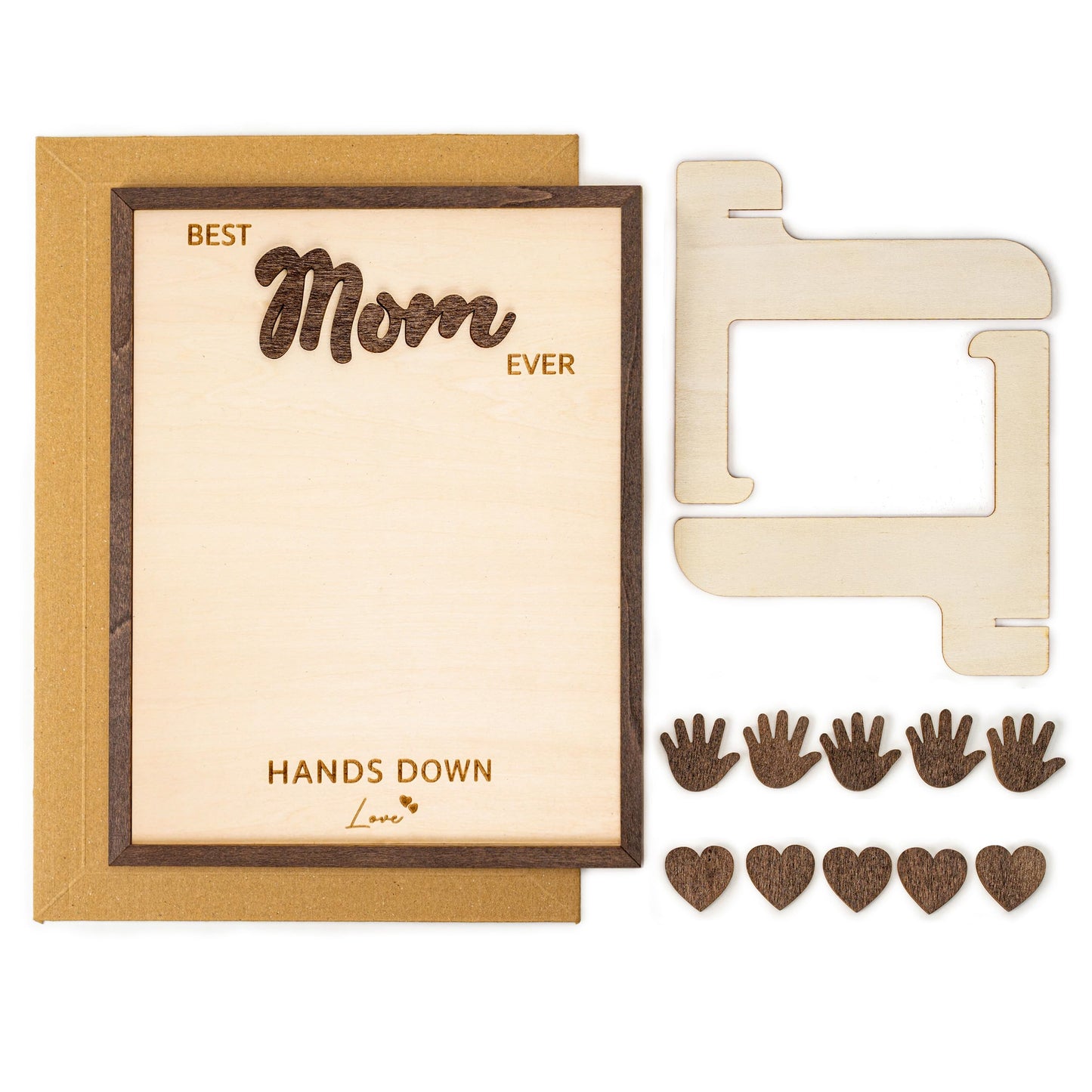 Personalized Best Mom Ever Gifts - Wooden Keepsake Sign with Kids Handprint Art, Custom Ink Name, DIY Craft Kit for Mother's Day, Handmade Family Decor, Unique Birthday Gift Idea for Mom