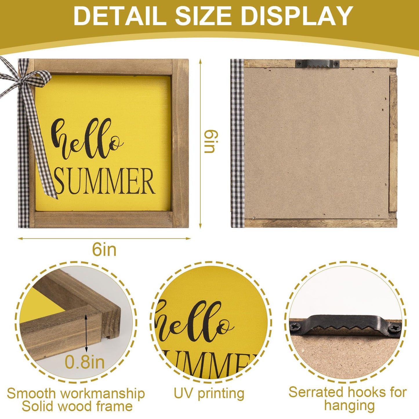 Hello Summer Wooden Sign, Summer Decorations for Home, Summer Decor Indoor Office Farmhouse Table Mantel Wood Wall Decor