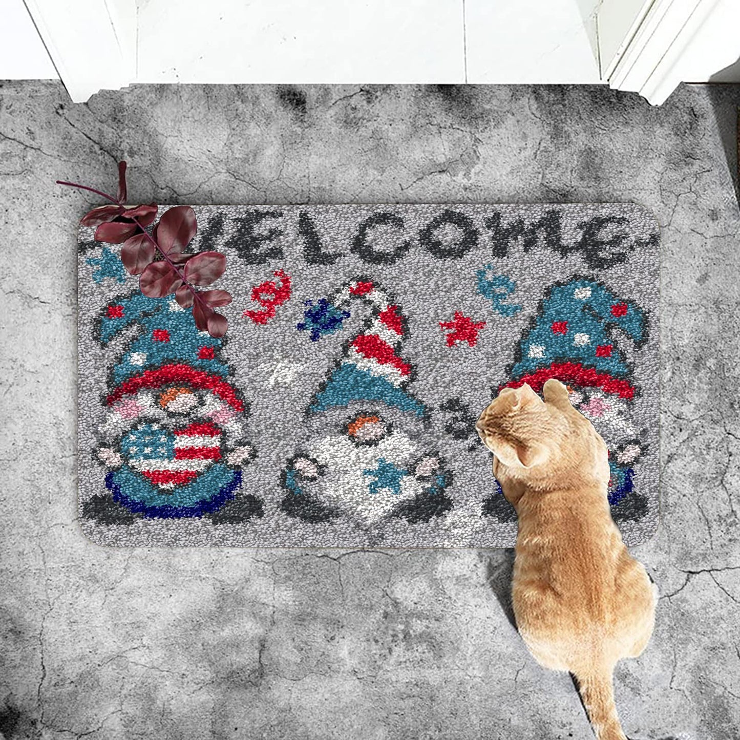 Latch Hook Kits for Adults Kids Tapestry Kits DIY Needlework Doormat Creative Gift Home Decoration 20.5Inch X13.8Inch (Gray)