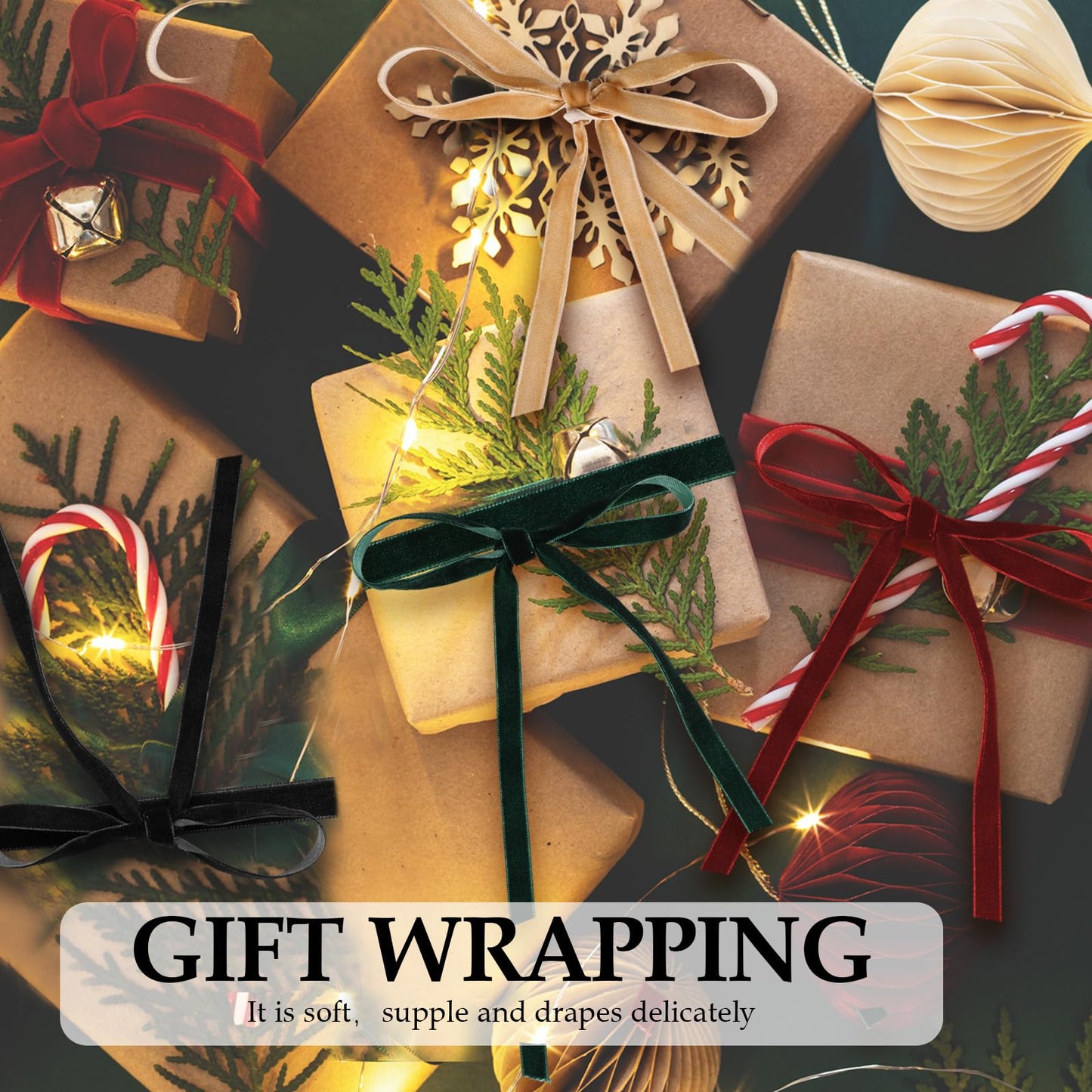 6 Rolls Velvet Ribbon 3/8 Inch Wide Total 150 Yards Single Face Thin Velvet Ribbon for Wrapping Gift, Valentine's Day Tree Garland Decoration Wreath Craft Bow Making