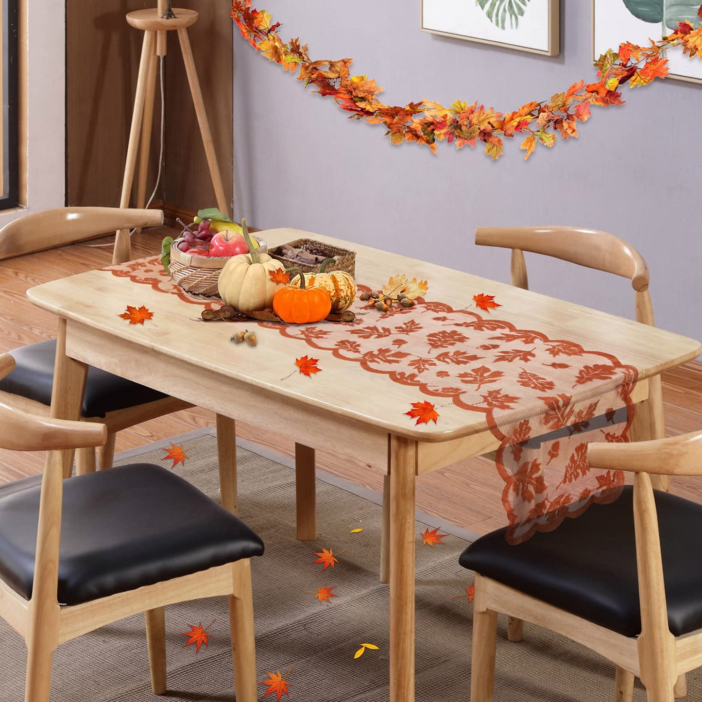 2 Pack Thanksgiving Table Runner, Fall Table Runner Decor for Home with Maple Leaves Lace Thanksgiving Runner for Table Decoration(13 x 72 inches)