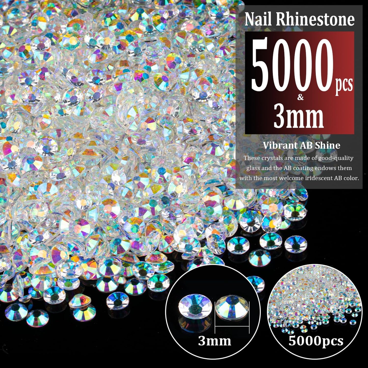 5000pcs 3mm Resin Rhinestones Bulk, Transparent AB Flatback Round Jelly Rhinestones Bedazzling Non Hotfix Crystal Gems Large Quantity Wholesale for DIY Crafts Clothes Tumblers Face Makeup Manicure