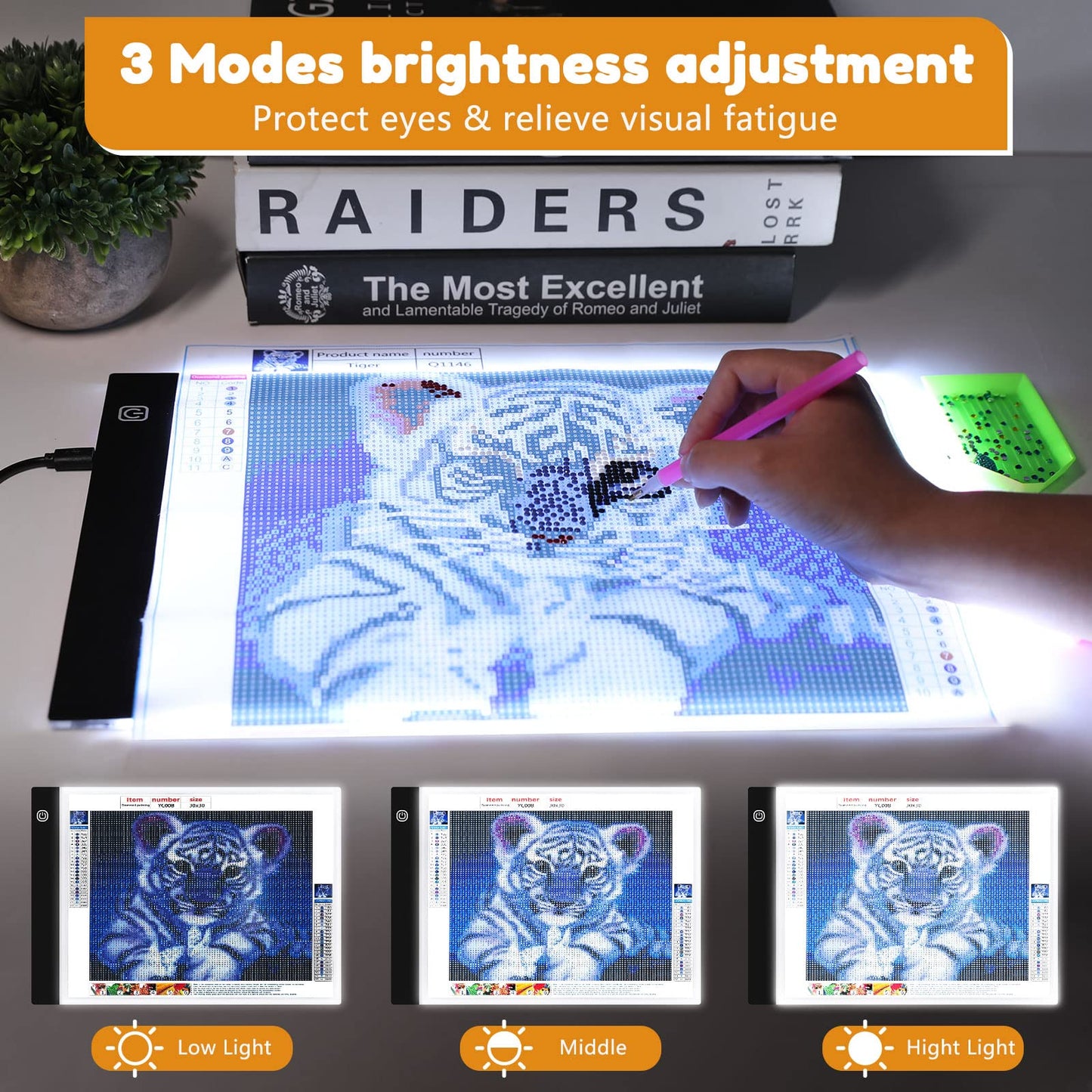 Guiseapue A4 Light Board for Diamond Painting, Light Table Tracing Light Box Ultra-Thin Light Pad for Drawing, Tattoo, Weeding Vinyl, Sketching, Gifts for Her, Kids, Him