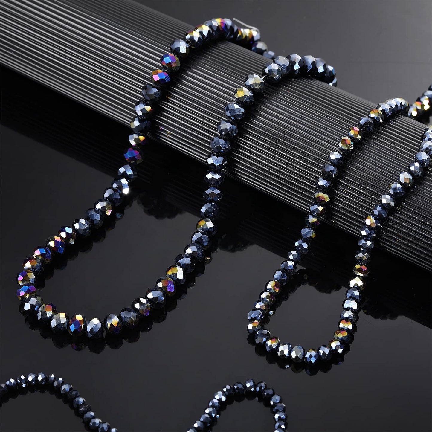 600 Pcs Crystal Glass Beads for Jewelry Making Bulk Faceted Gemstone Rondelle Loose Beads for Bracelet DIY Crafts 8 mm, 6 mm, 4 mm(Black AB Color)