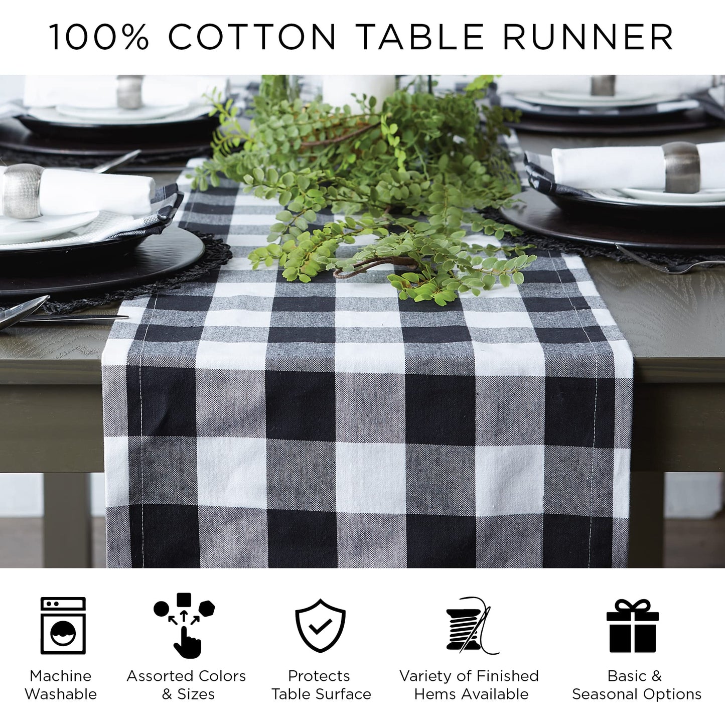 Thanksgiving & Fall Table Decoration Autumn Farmhouse Plaid, Table Runner, 14x108, Pumpkin Spice Orange