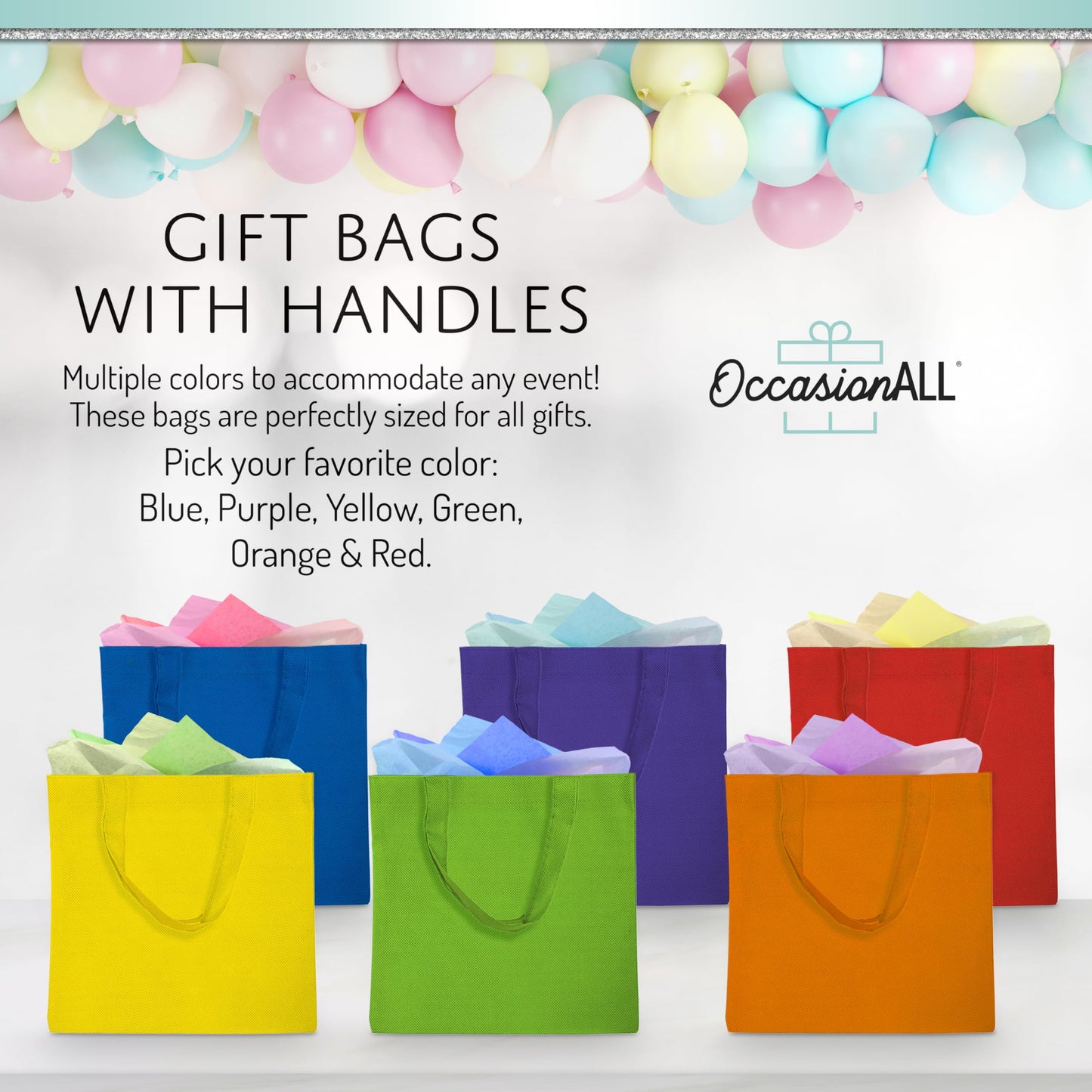 Large Reusable Fabric Gift Bags with Handles for Grocery, Christmas Tote, Birthdays, Goodies, Party Favors, Shopping, Bulk, 10x10, 12 Pack