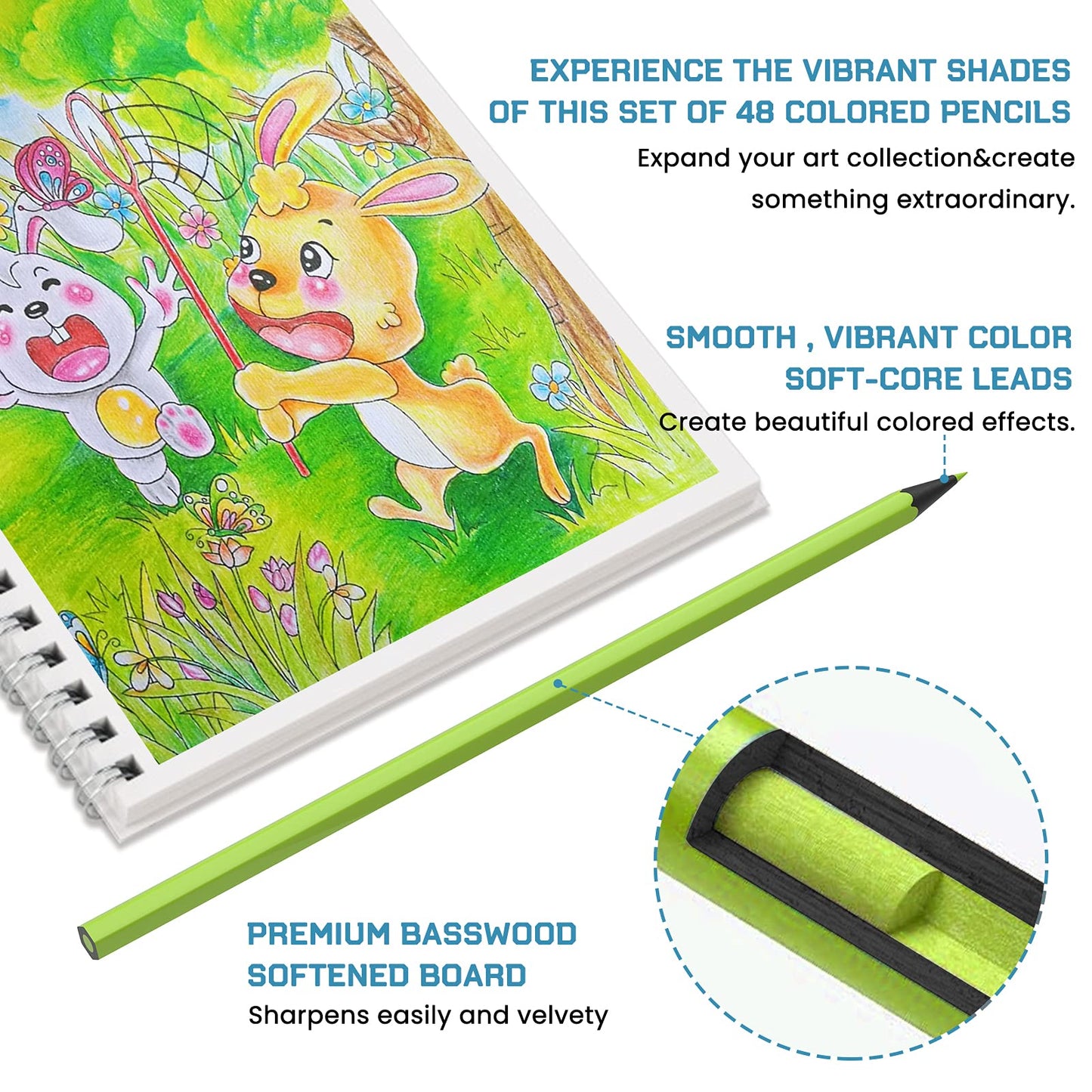 KuiiBoii 48 Color Colored Pencils, Suitable for Adults, Kids and Coloring Books, Artist Sketch Drawing Pencils Art Craft Supplies.