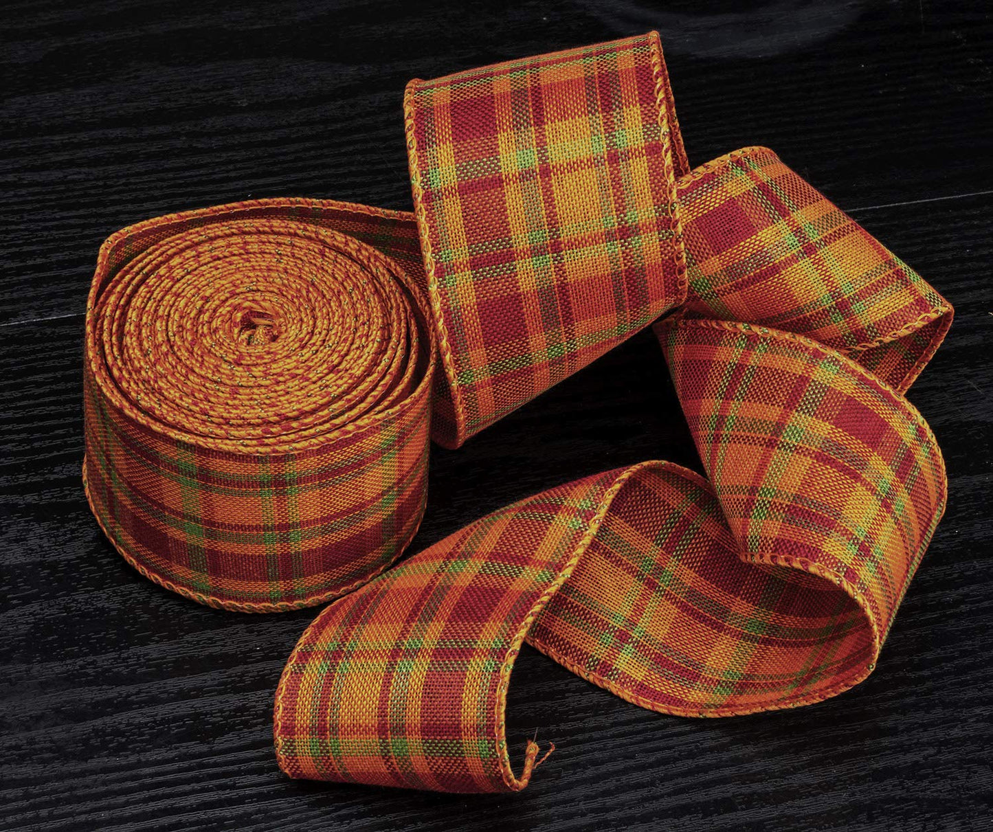 ATRBB Orange/Red/Green Buffalo Plaid Ribbon Wired Edge Gingham Ribbon for Thanksgiving Decoration and Bows Craft,10 Yards by 2.48 Inches (Style 6)