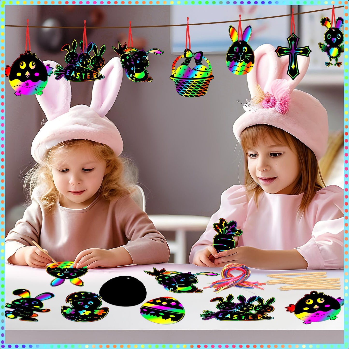 Easter Crafts for Kids, 36 Pack Magic Rainbow Scratch Paper Kit Cute Bunny Scratch Art for Kids Easter Party Favors Gifts Egg Basket Stuffers
