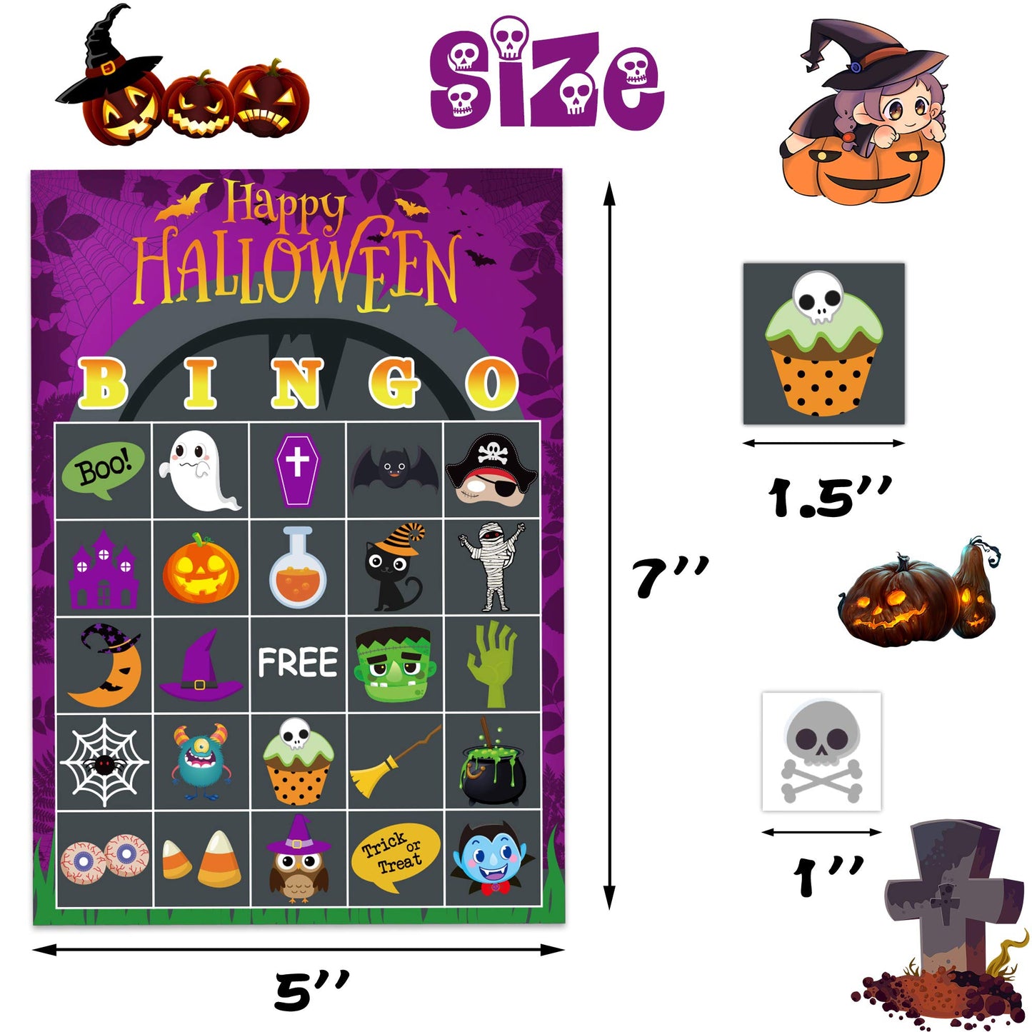 Halloween Games for Kids - Halloween Bingo Halloween Party Favors Supplies Halloween Crafts for Kids 24 Players Party Activities Goody Bag Stuffers Toys Gifts
