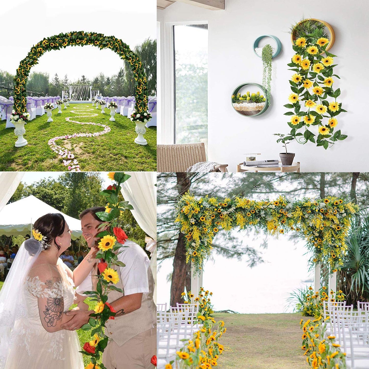 Artificial Sunflower Garland with Lights pre-lit Sunflower Decor 16.5FT Fake Vines Hanging Plants Flowers Garland Silk Yellow Flower Decor for Home Wedding Wall Bedroom Party Indoor Outdoor