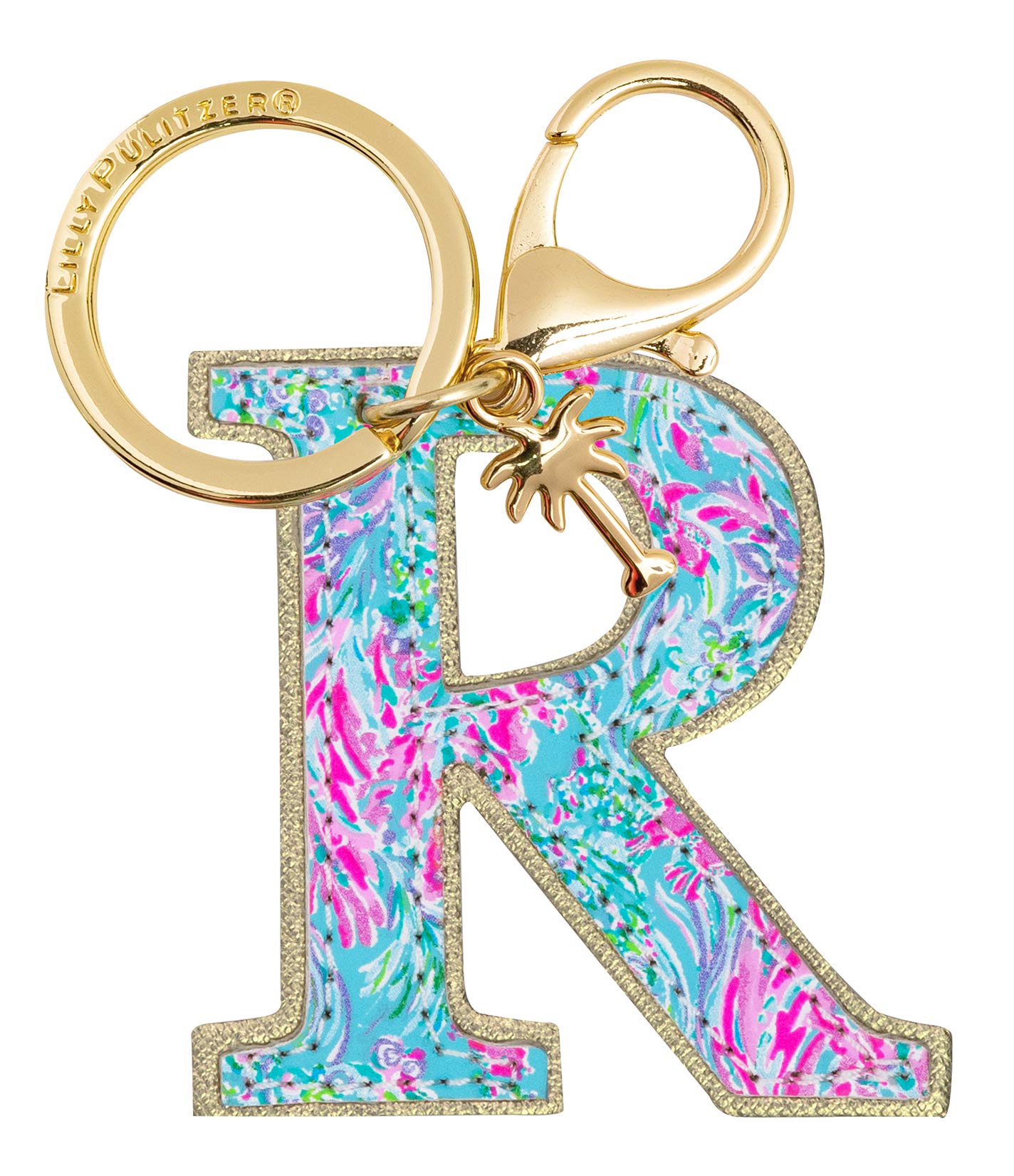 Lilly Pulitzer Leatherette Initial Keychain, Letter Bag Charm for Women, Best Fishes (R)