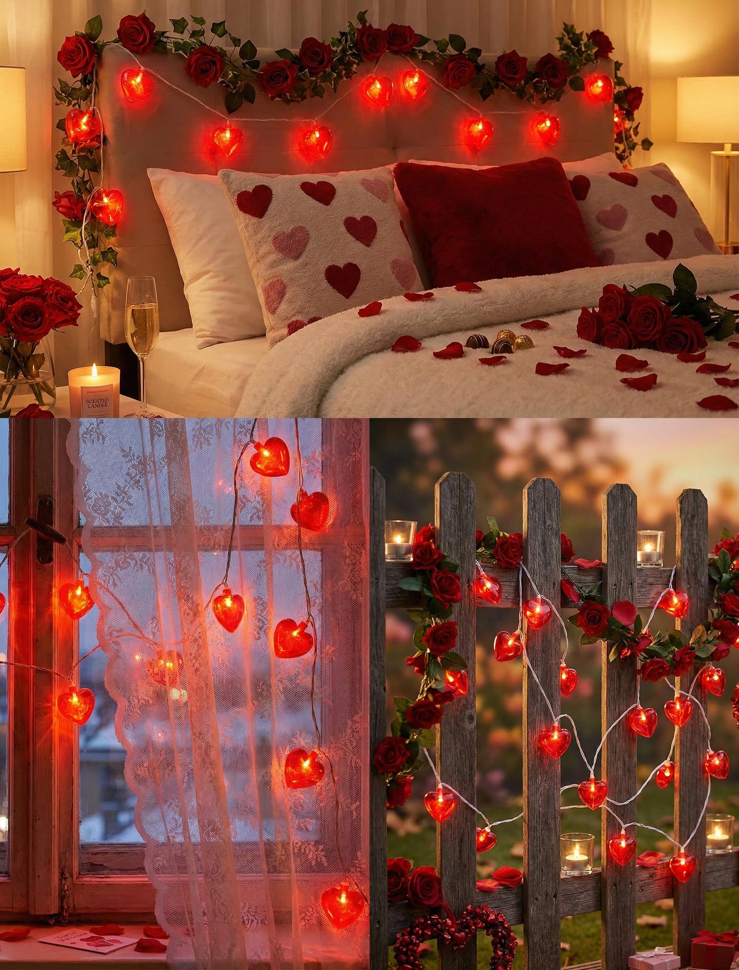 Red Heart String Lights, 8.5Ft Outdoor Valentine's Day Decorations Lights with 10 LED Red Heart Lights, Plug in Heart Fairy String Lights for Valentines Indoor Home Window Wedding Party Xmas Decor