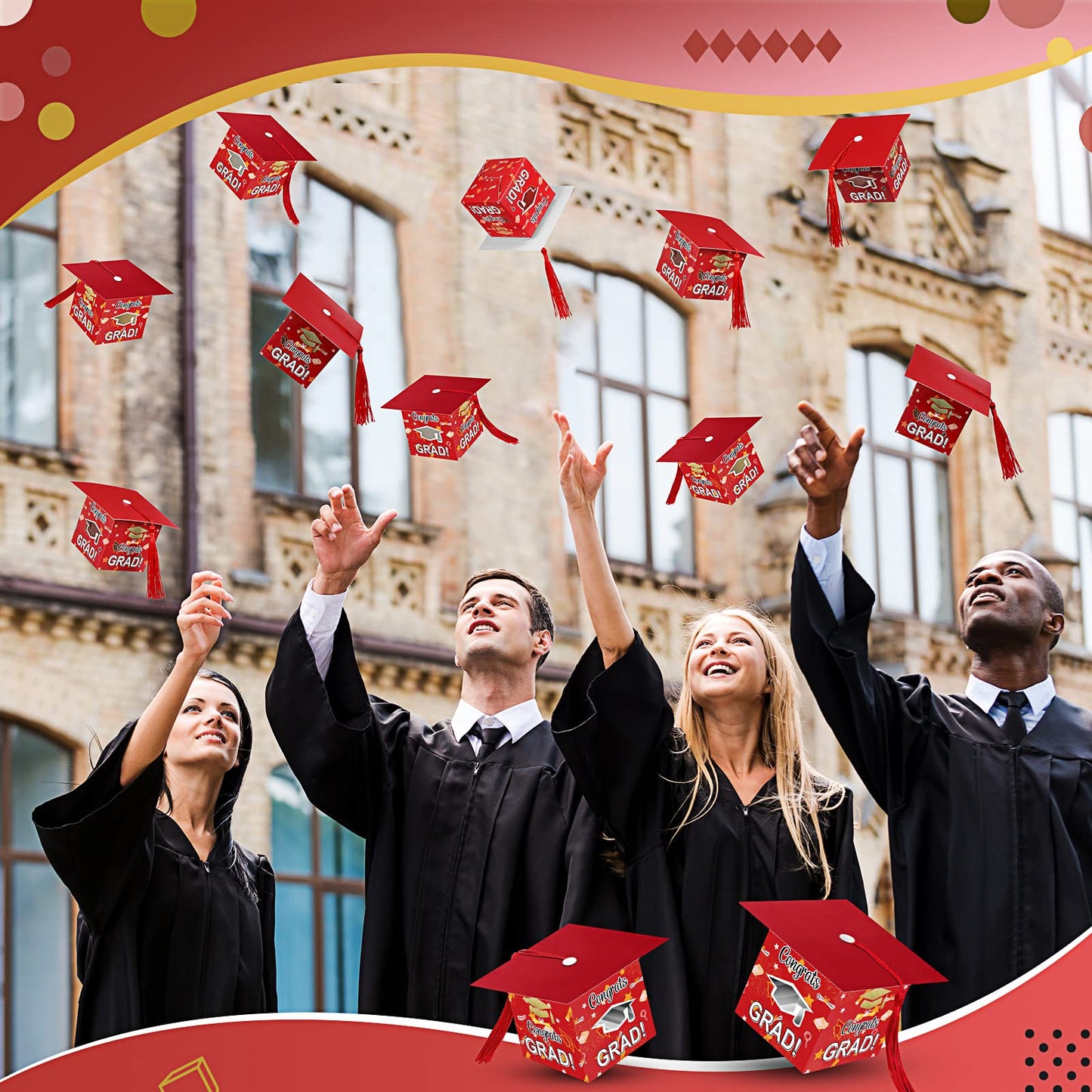 Pajean 30 Pcs Graduation Cap Candy Gift Box Grad Hat Gift Box Treat Boxes with Tassels Graduation Party Favors for Guests Class of 2026 Decorations(Red)