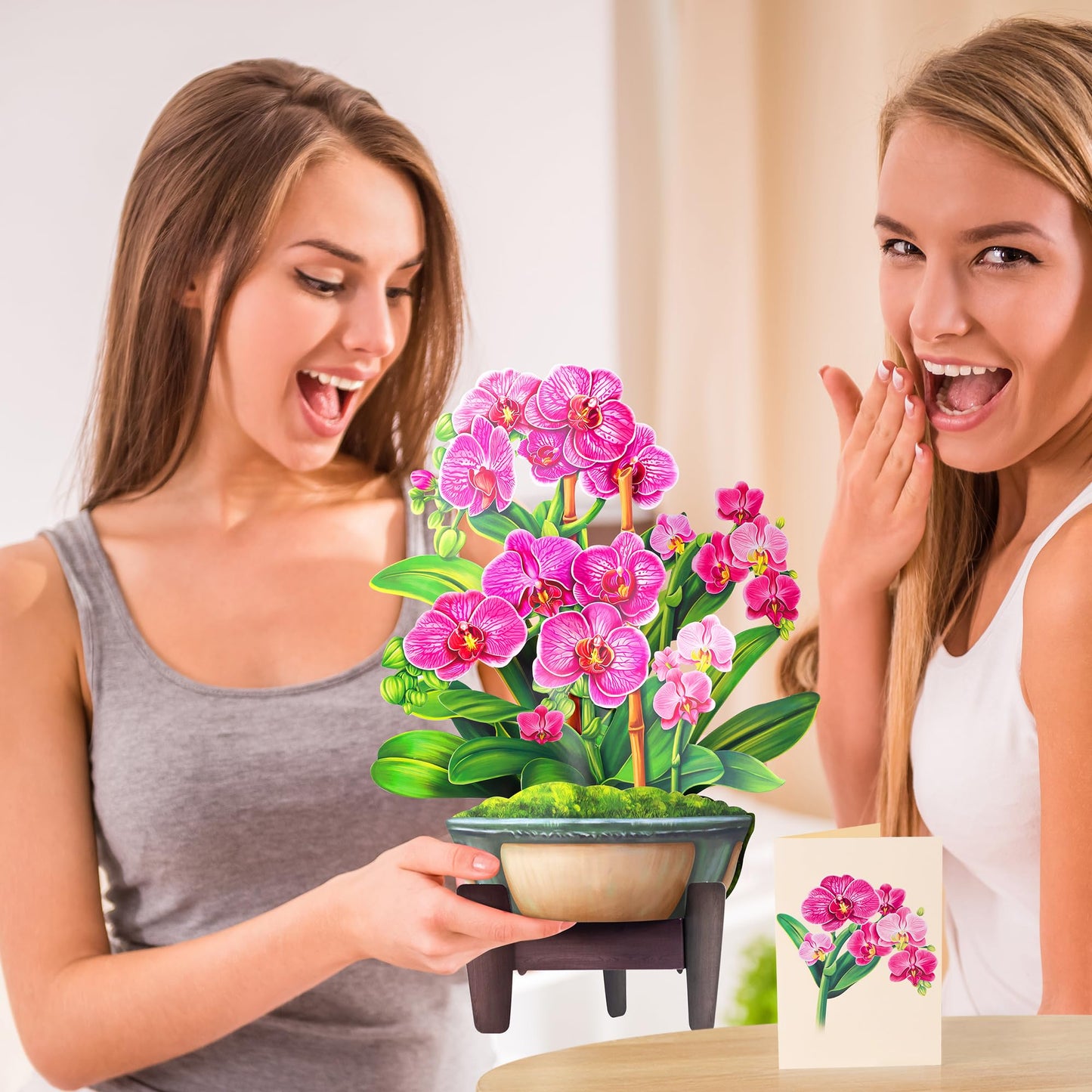 Airpark Mothers Day Gifts Pop Up Flower Card, 3D Orchid Bouquet Mothers Day Cards for Mom Women, Birthday, Thank You, Teacher Appreciation Gifts, Floral Card with Envelope & Note