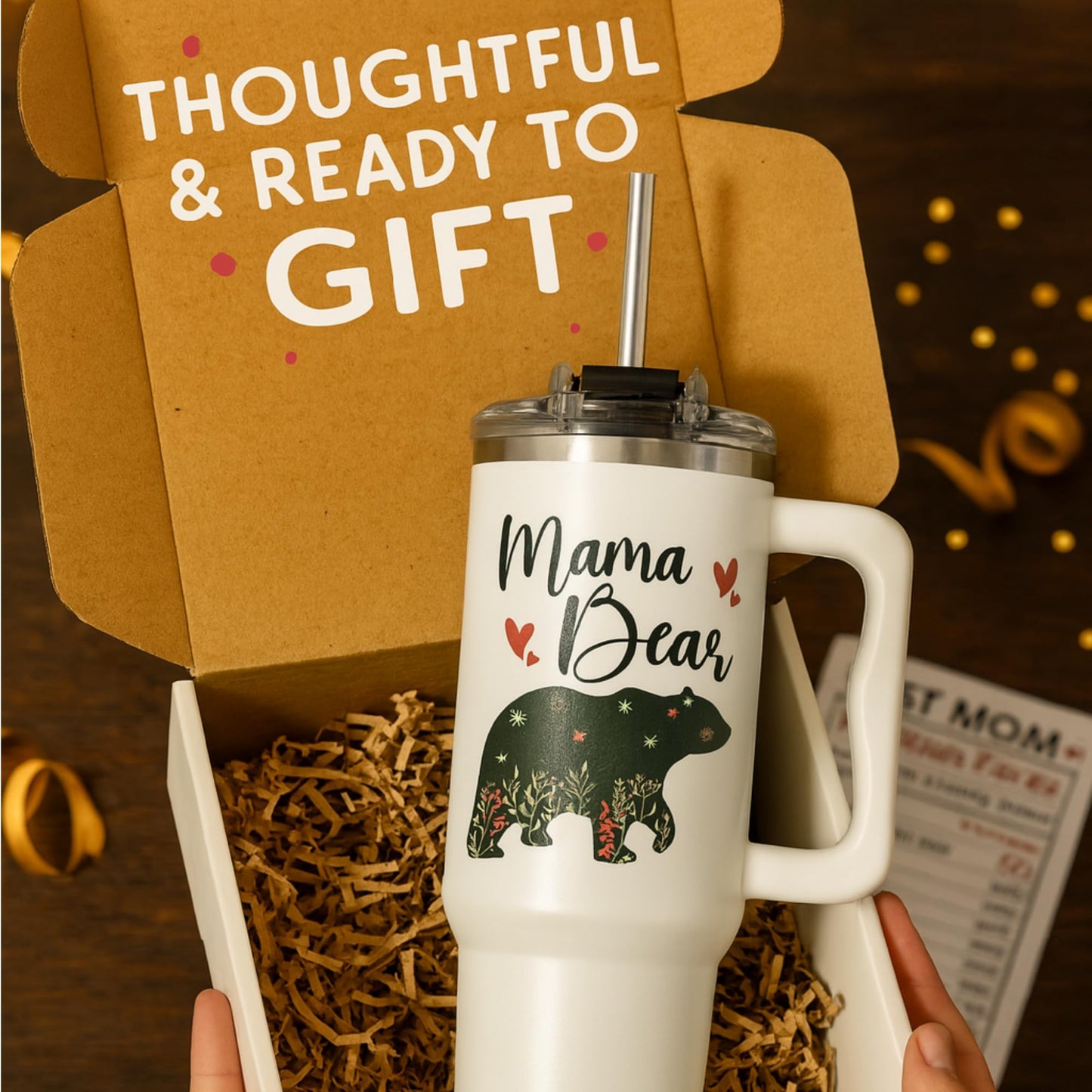 Mothers Day Gifts For Mom - Mama Bear Tumbler With Handle 40oz, Mommy Coffee Mug, Mama Tumblers, Momma Gift Ideas, Funny Birthday Present For Her, Cute Mother Day Gift Tumbler, Mom Cup