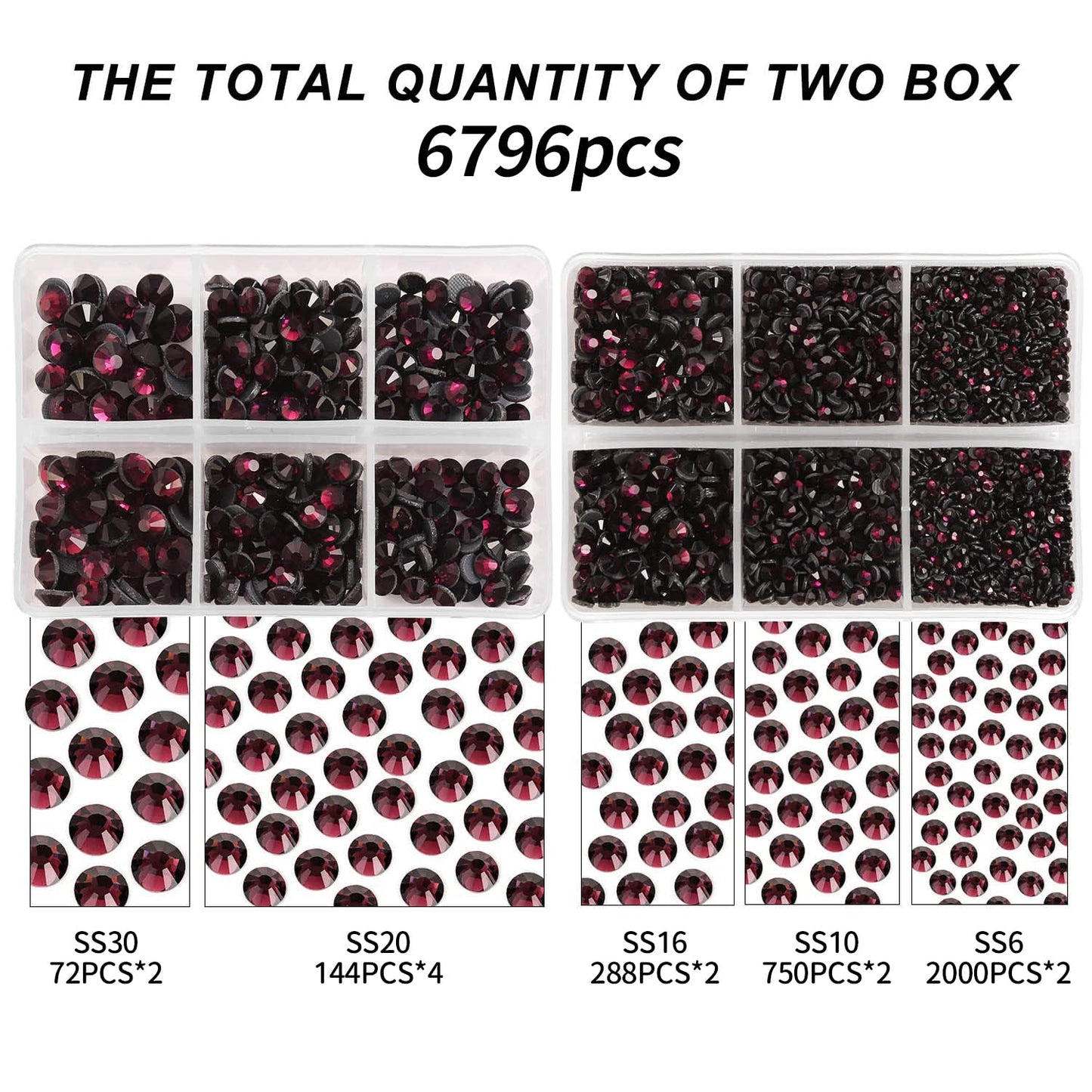 MEIBITE 6796PCS Purple Hotfix Rhinestones Crystal Stones Glass for Fabric Clothes Shirts Sparkly Flat Back Round with Tweezers and Picking Pen (SS6~SS30 Set)