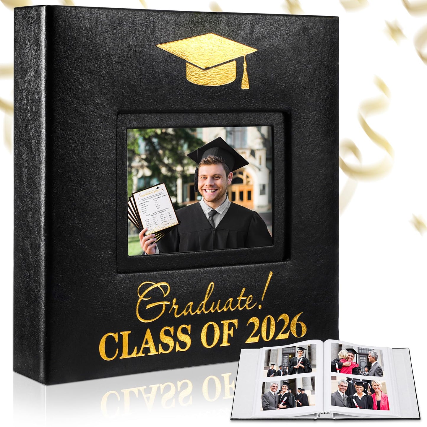 ReliThick Photo Album Holds 200 Pcs 4 x 6 Inch Photo 2026 Leather Album with Front Window Memory Album Scrapbook for Holiday Christmas Gift College High School Graduate Gift (Classic)
