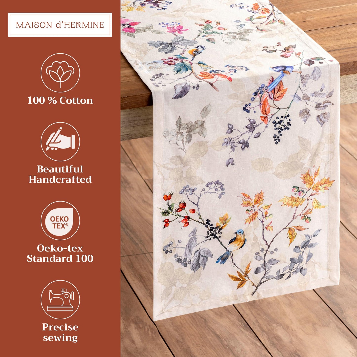 Table Runner 100% Cotton Single Layer Table Runners 108 inches Long for Thanksgiving Christmas Decorations Home Kitchen Dining Party Wedding (Equinoxe - Beige, 14.5" x 108")