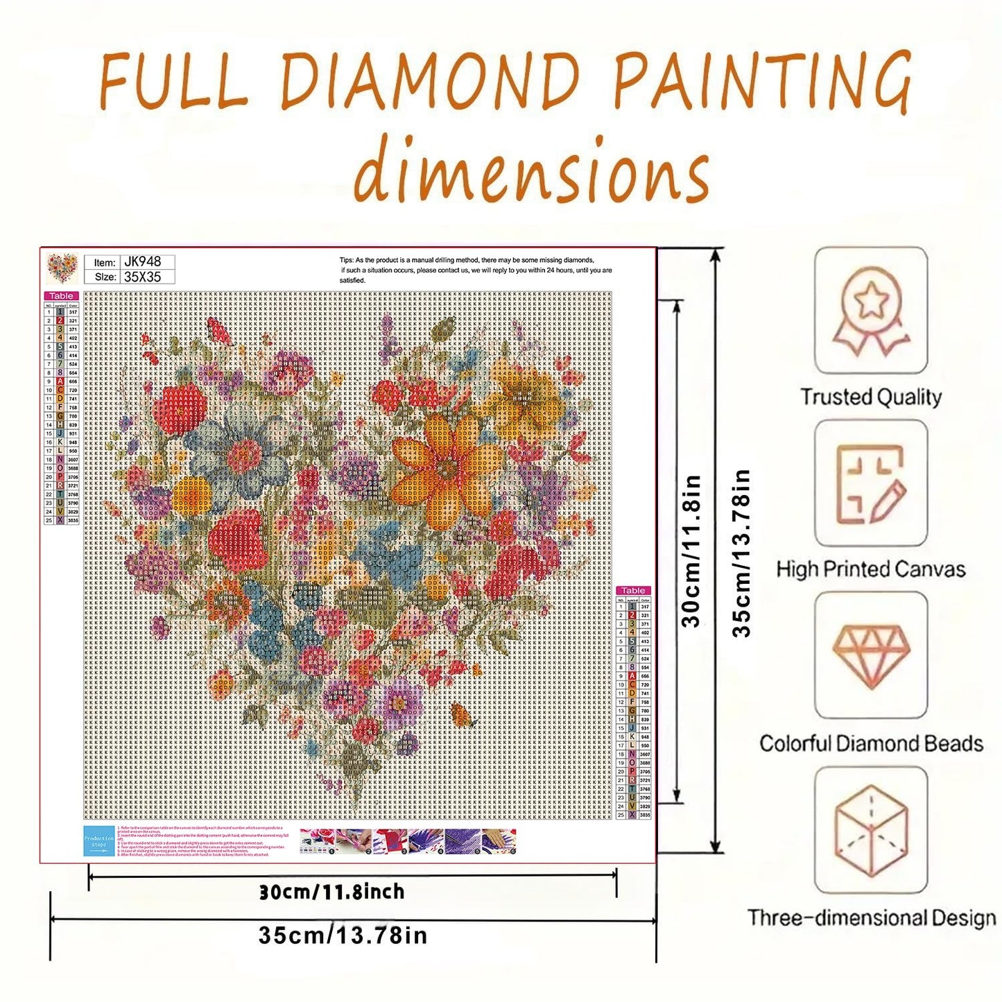 BYGFHLYW 5D Diamond Painting Kits for Adults, Heart Flower Diamond Art Kits for Adults Beginner, DIY Full Drill Diamond Dot Gem Painting for Home Wall Decor 13.78x13.78inch