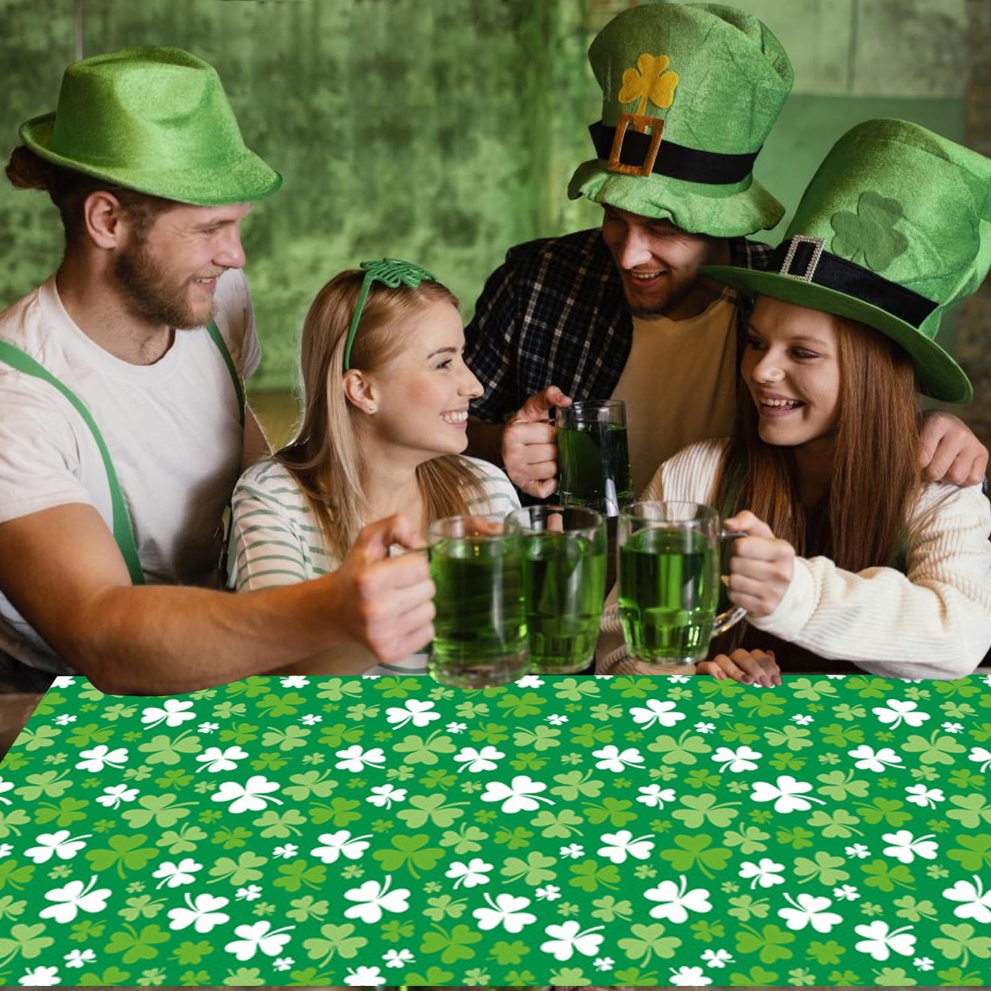St patricks Day Decorations,2Pcs 54”x108”Shamrock Tablecloth Waterproof Irish Green St Patricks Table Cloth St patrick's Day Party decorations Outdoor Indoor Dining Room Mantel Supplies(Green Clover)